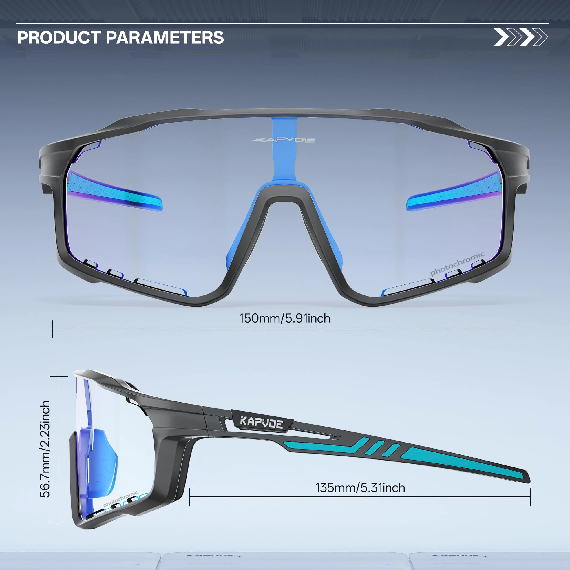 KAPVOE Gafas de Ciclismo Hombre Mujer K76 | Montura TR90, almohadilla nasal ajustable para ciclismo.