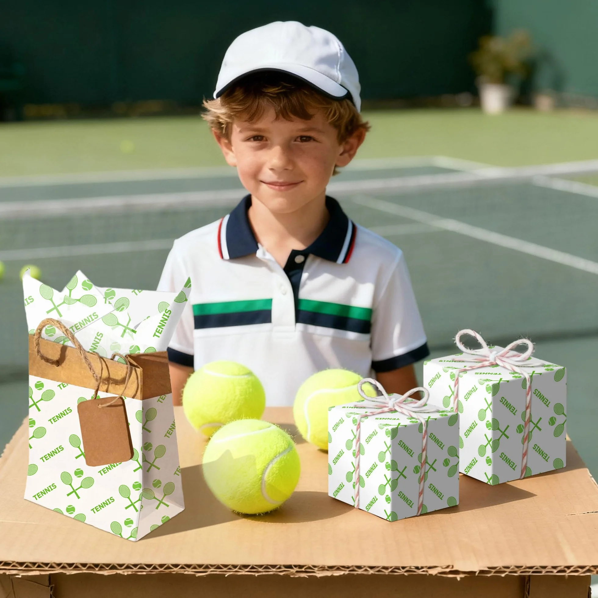 Roaring Good Time papel de envoltorio tenis papel de regalo tenis impresión deportiva paquetes envoltorio deportivo regalos papel artístico pelotas tenis para cumpleaños celebraciones deportivas