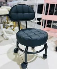 Silla Giratoria de Pedicura con Respaldo Negro Base Ruedas Asiento Acolchado 360° Salón Belleza SPA