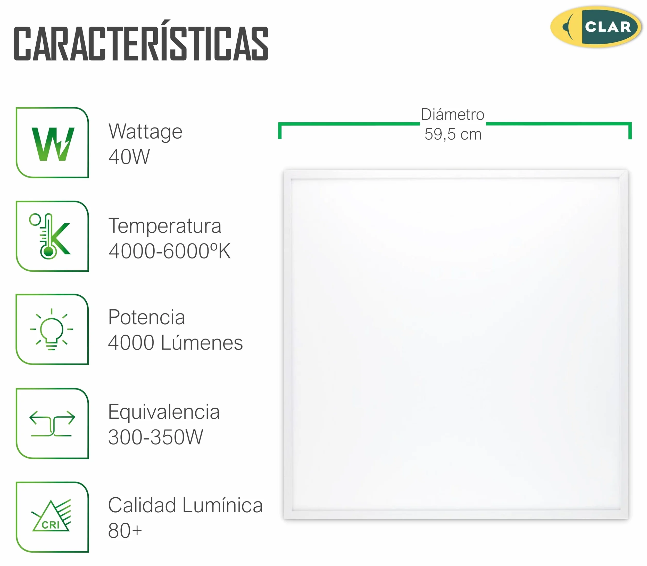CLAR HYBEC Panel LED 60x60 cm 40W Luz Neutra 4000K Pack 5