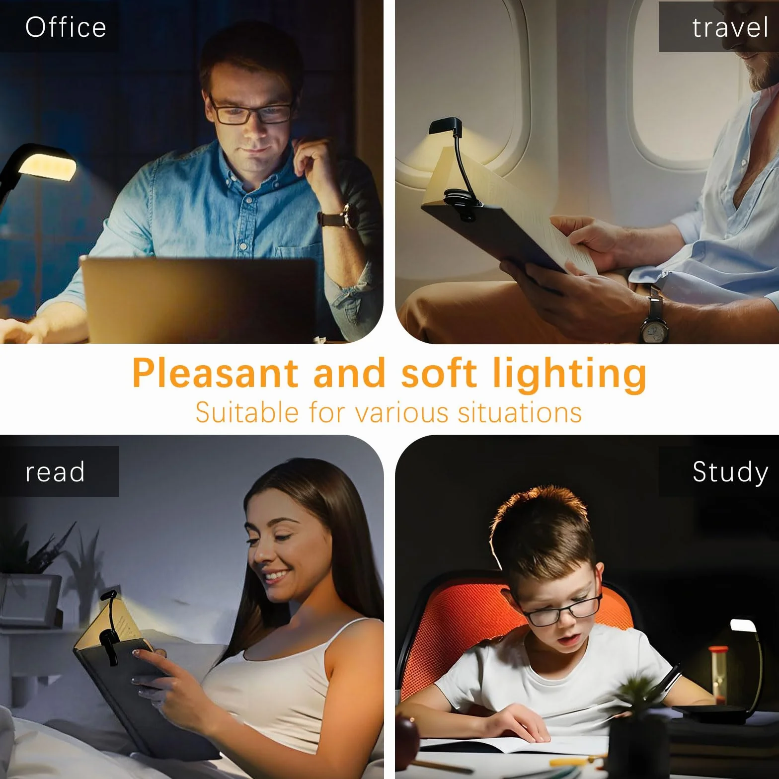 Lámpara de Lectura Recargable 9LED 3 Colores 3 Brillos 360° Flexible Ajustable