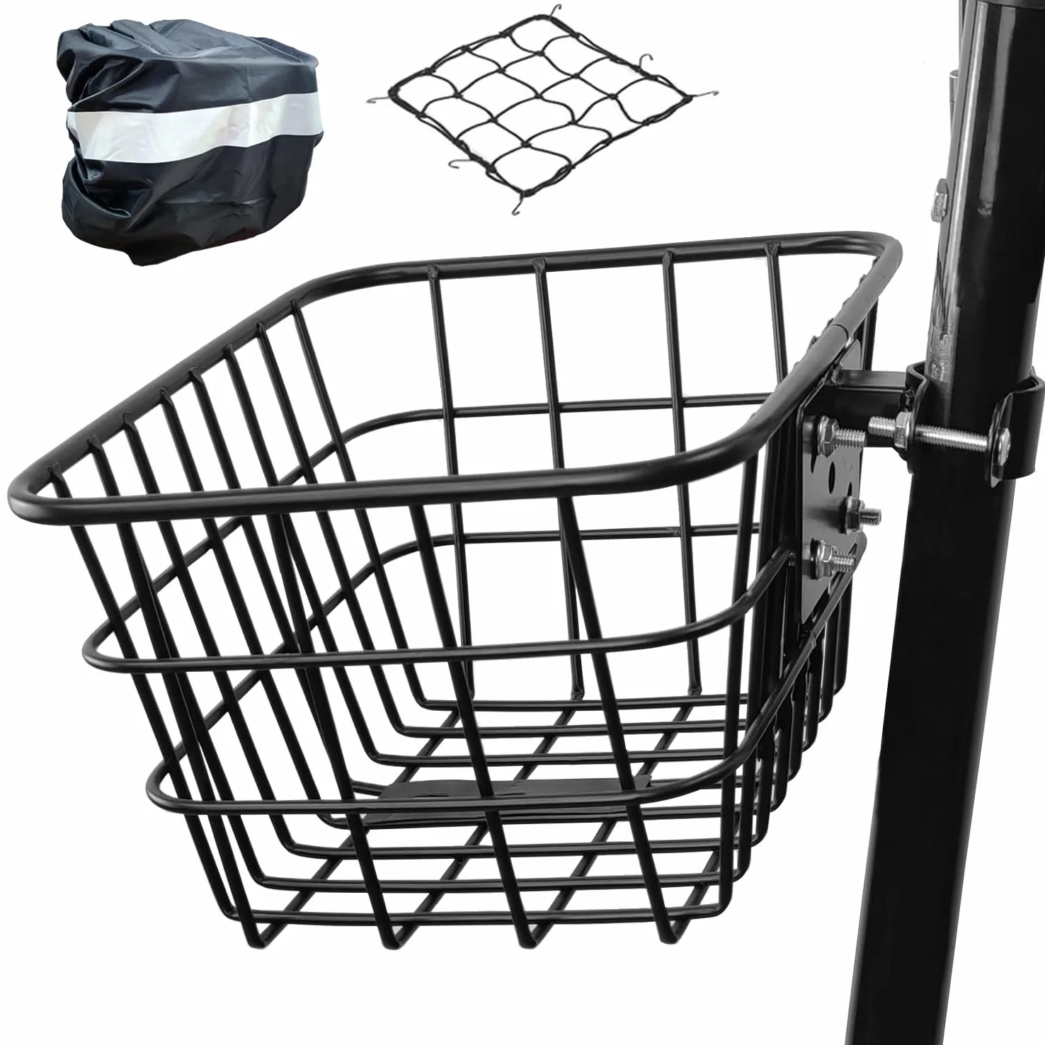 Cesta de bicicleta con red de carga y cubierta, cesta de scooter con soporte fijo, cesta de bicicleta eléctrica de metal para bicicleta eléctrica Jetson, scooter, scooter de rodilla y bicicleta