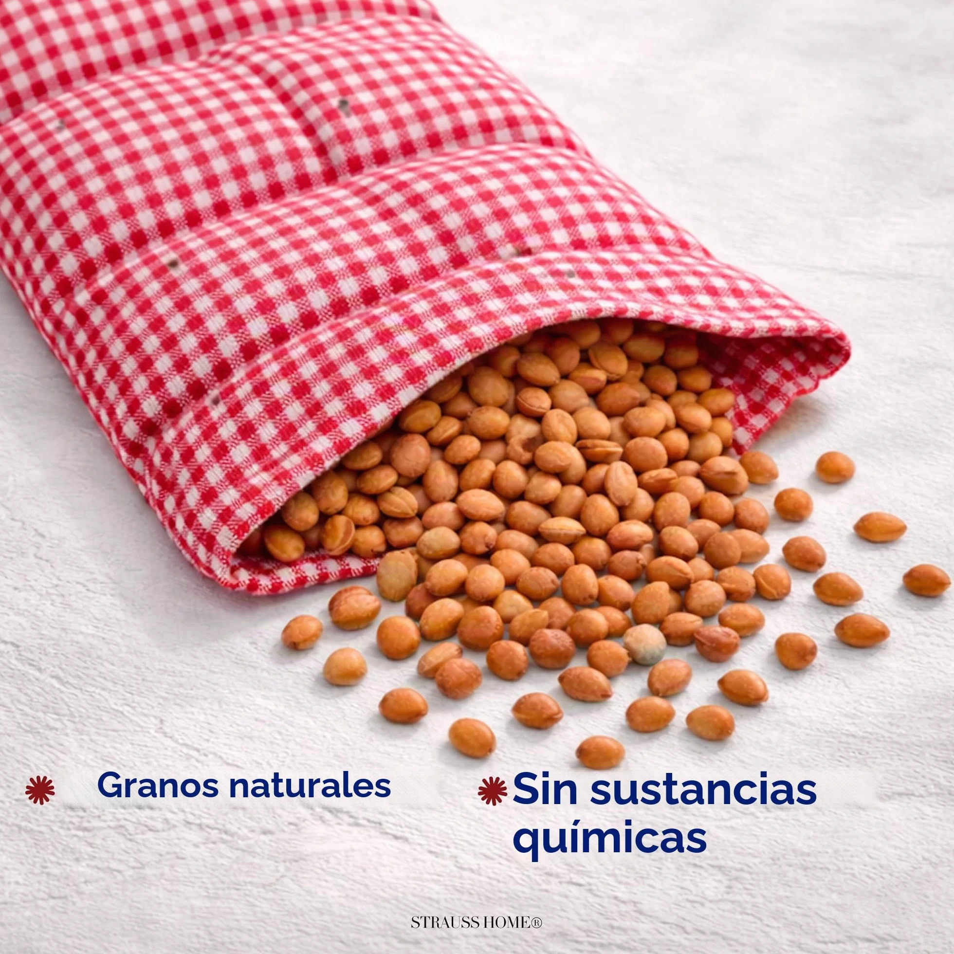 Strauss Home® Cojín de huesos de cereza grande, microondas, térmico para cuello y hombros, algodón, 50 x 20 cm rojo vintage