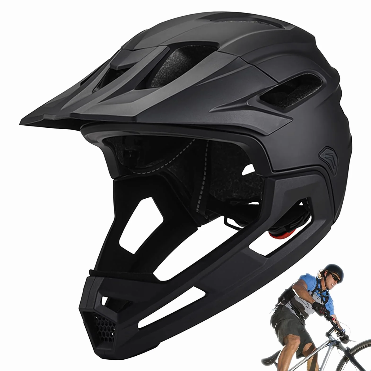 Casco De Bicicleta De Montaña para Adultos | Casco De Cara Completa A Prueba De Choque Unisex Ajustable, con Soporte De Visor Y Barbilla, Equipo De Protección Profesional para Andar En Bicicleta Al
