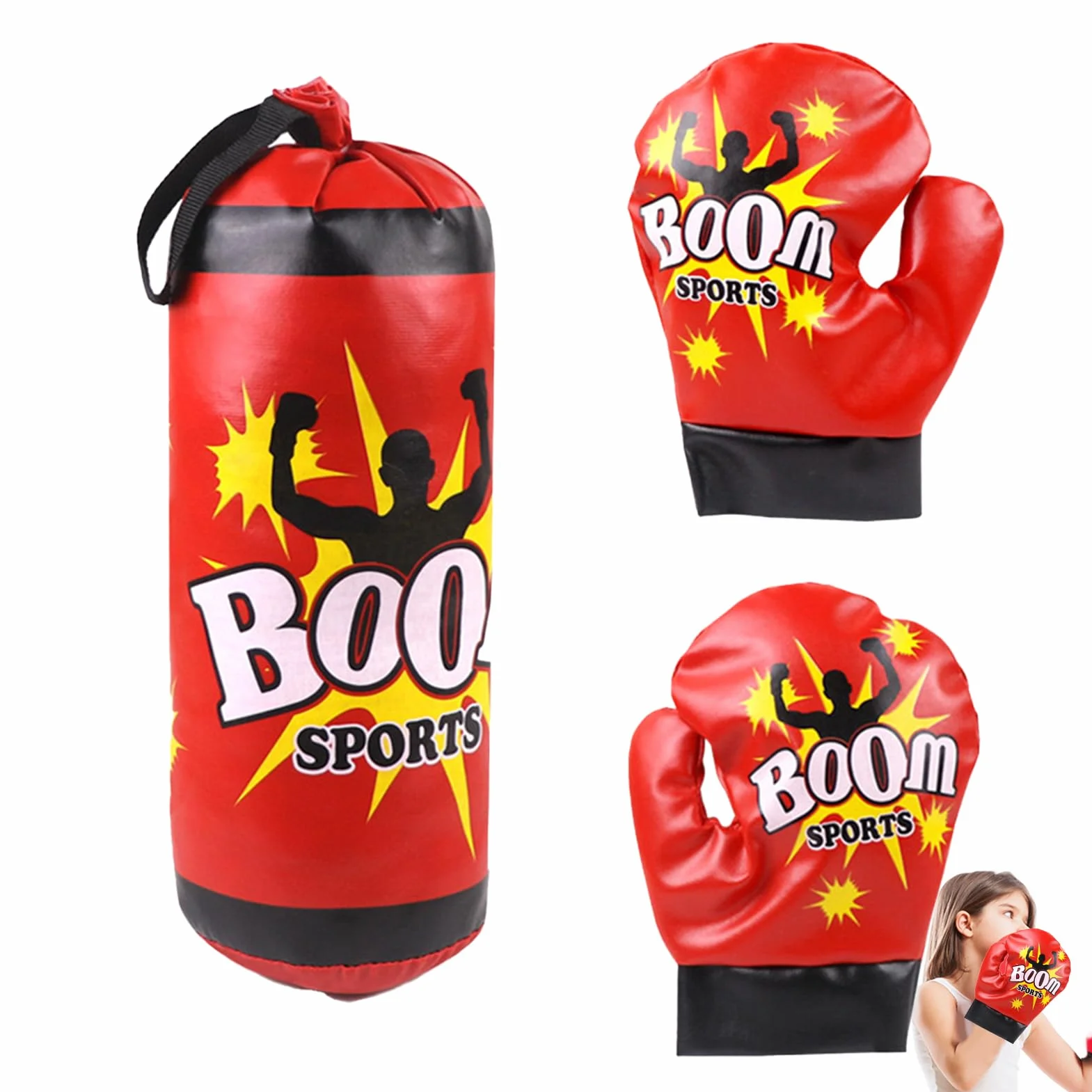 Kids Boxing Training Set - Durable Punching Bag with Gloves, Safe Sandbag for Beginners, Adjustable Hanging Equipment and Teens | Home Gym Fitness Kit for Kicking Practice Teen Fitnes Exercise
