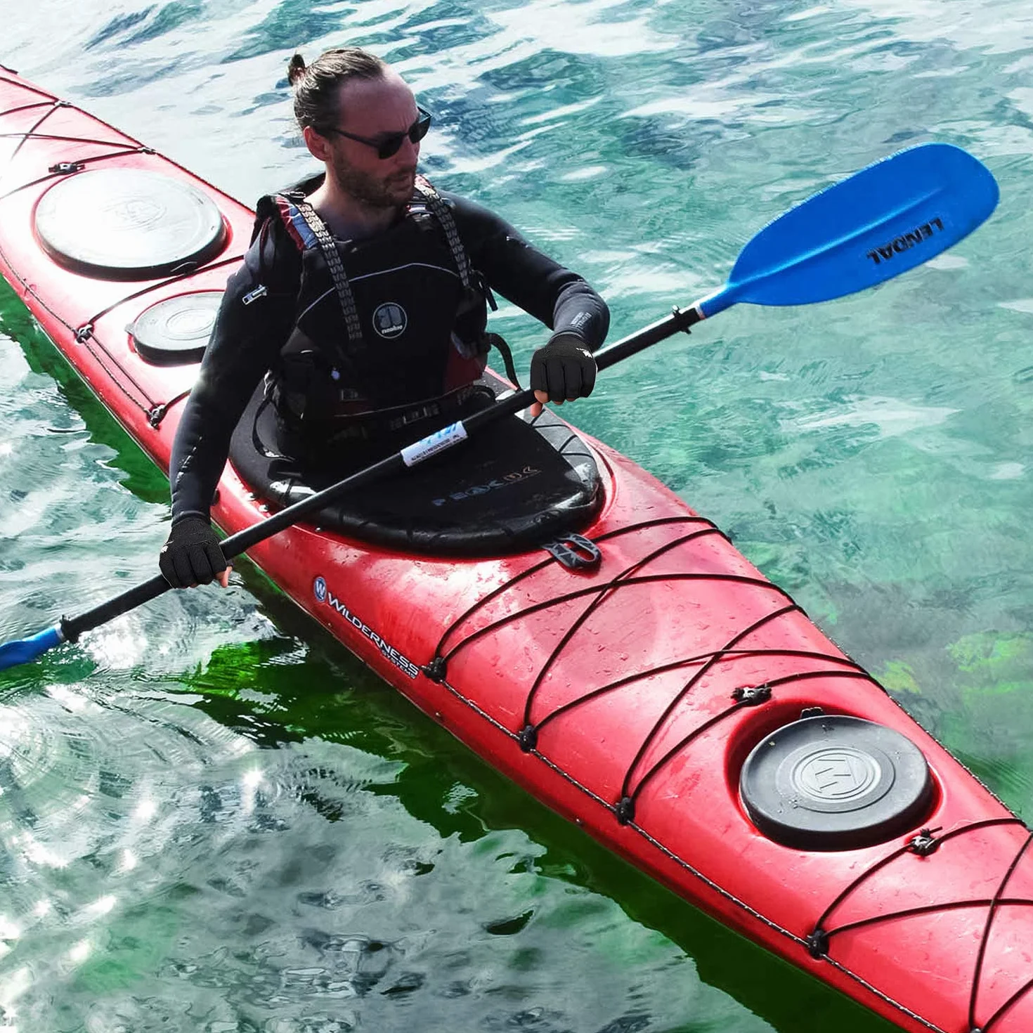 FitsT4 Sports Guantes de Kayak con Dedos 3/4, Palma Acolchada y Dorso de Malla para Mayor Comodidad navegar, remar, Practicar piragüismo, Kayak y Surf de Remo