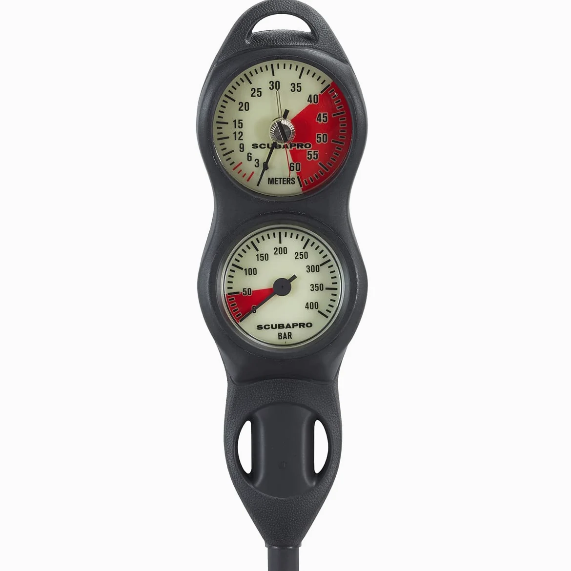 SCUBAPRO Consola de buceo U-Line de calibre 2 con manómetro y medidor de profundidad, pantalla métrica, plástico