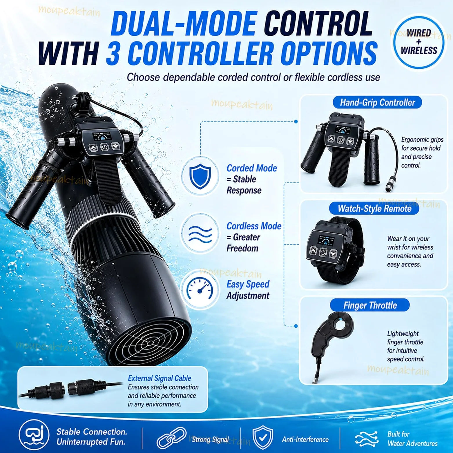 Scooter Submarino, Motor De 500 W, 9 Velocidades, Impermeable Ipx8 | Muestra Velocidad Y Baterías Del Scooter Y Mando, 3-9 Km/H, Control Dual, Para Agua Dulce O Salada