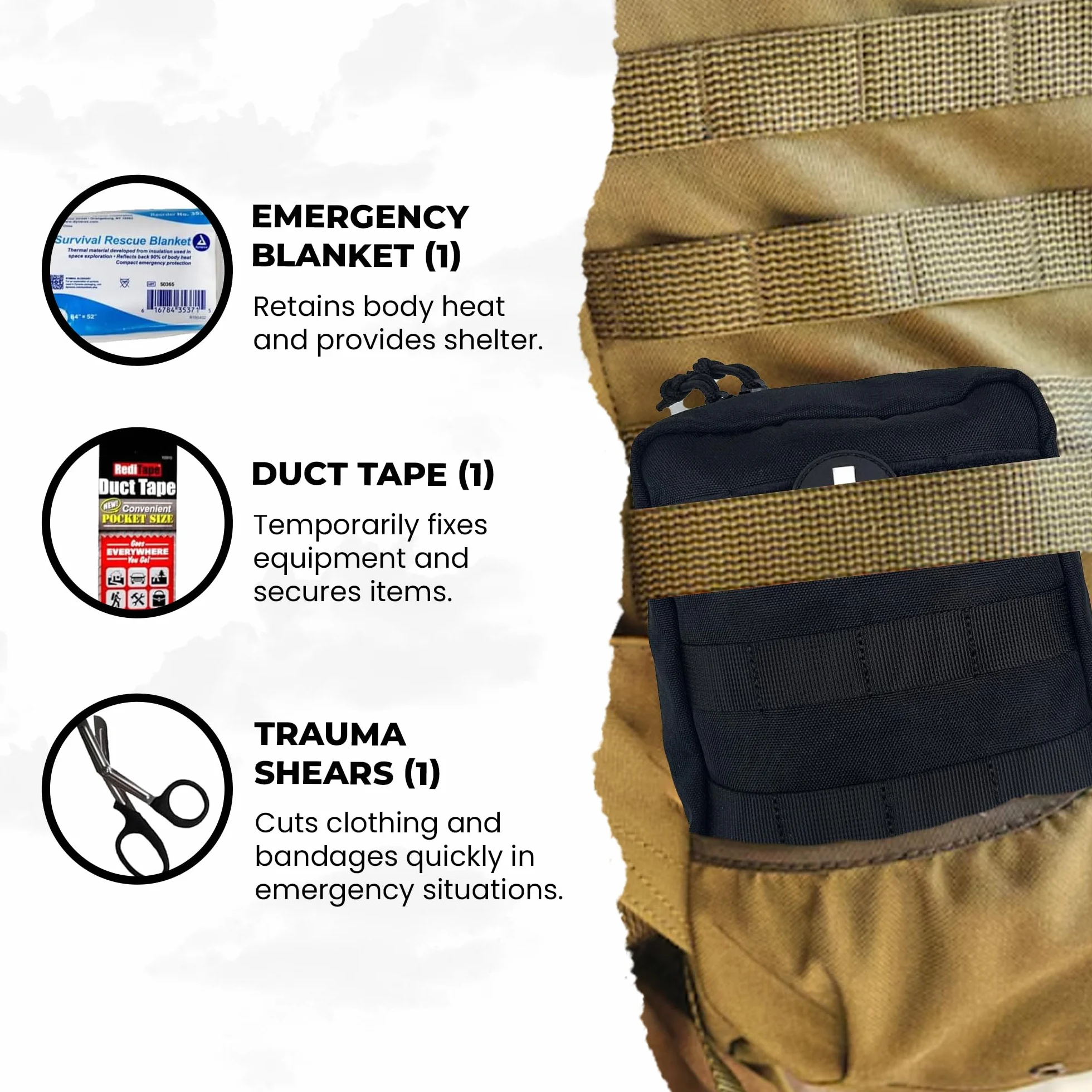 IFAK Kit Individual de Primeros Auxilios Kit de Trauma con Torniquete CAT Bolsa Médica Táctica para Control de Sangrado Negro