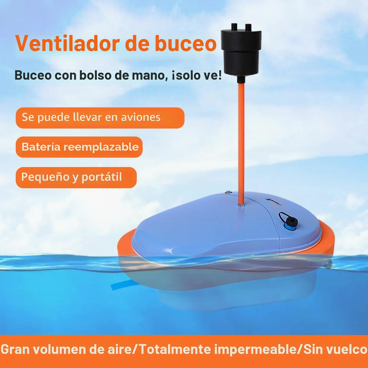 TUDIVING - Ventilador de Buceo, pulmones portátiles de Buceo, Dispositivo de respiración subacuática sin Tanque con regulador para Buceo recreativo, Pesca y esnórquel
