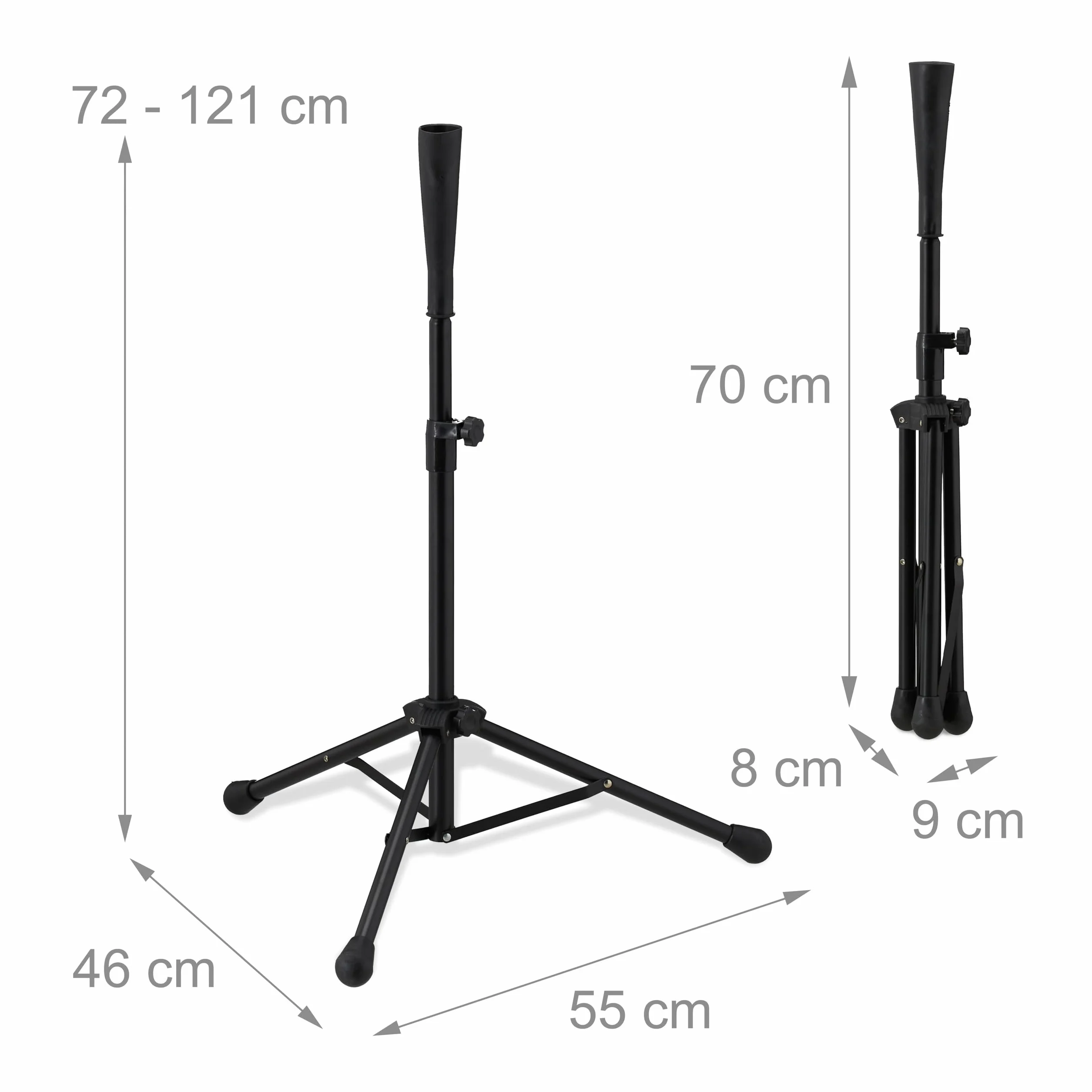 Relaxdays Trípode de Béisbol, Entrenamiento, Baseball y Softball, Soporte Regulable en Altura, 72-121 cm, Negro