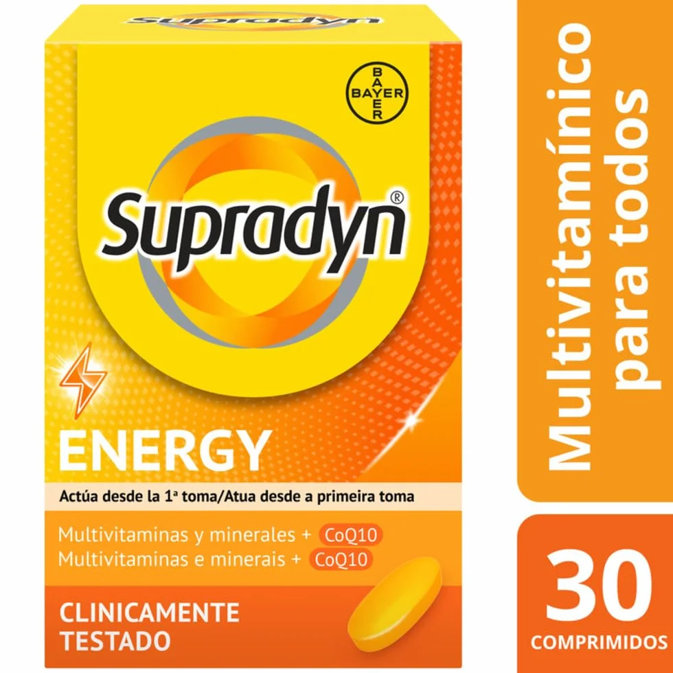 Supradyn Energy Multivitamínico 30 Comprimidos, 13 Vitaminas, 9 Minerales y Coenzima Q10