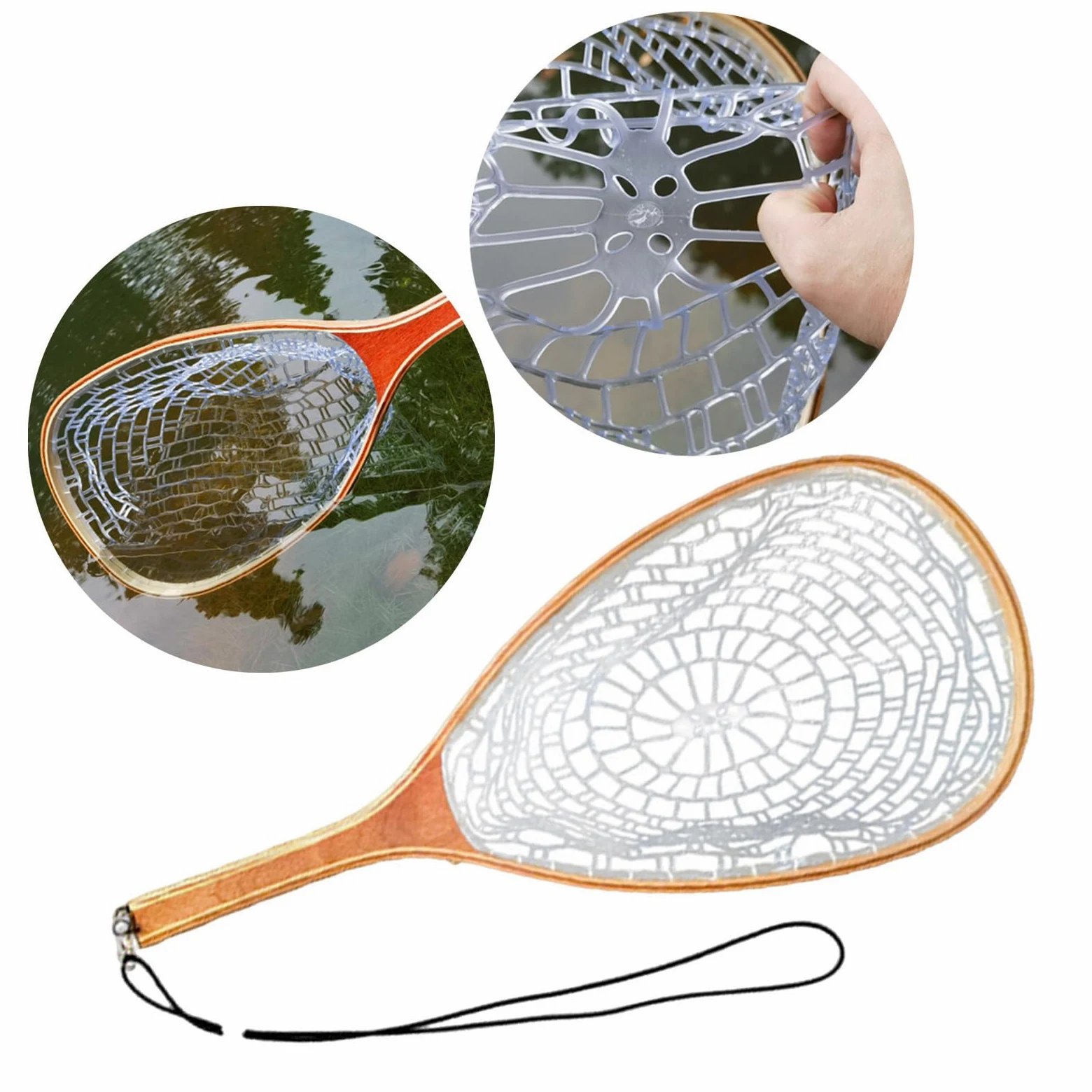 Mango de madera, red de pesca con mosca, herramienta de liberación para perca de agua salada, herramienta de liberación fácil de usar para perca de agua salada