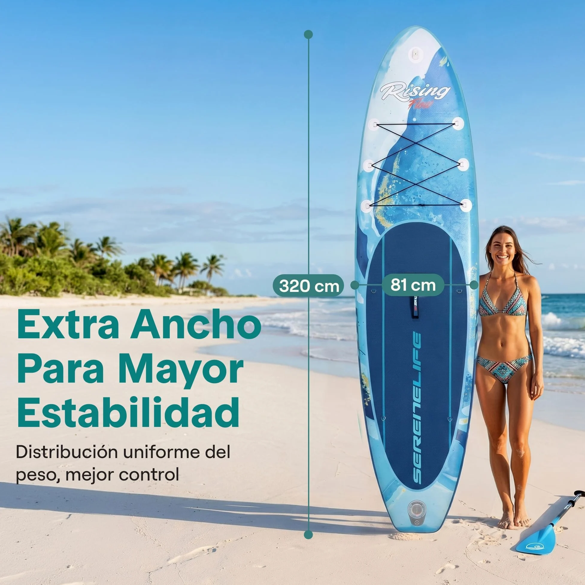 SereneLife tabla paddle surf hinchable, Paddle board, Cubierta antideslizante, Aleta inferior para remar, Estuche para guardar, Barco de pie para jovenes y adultos