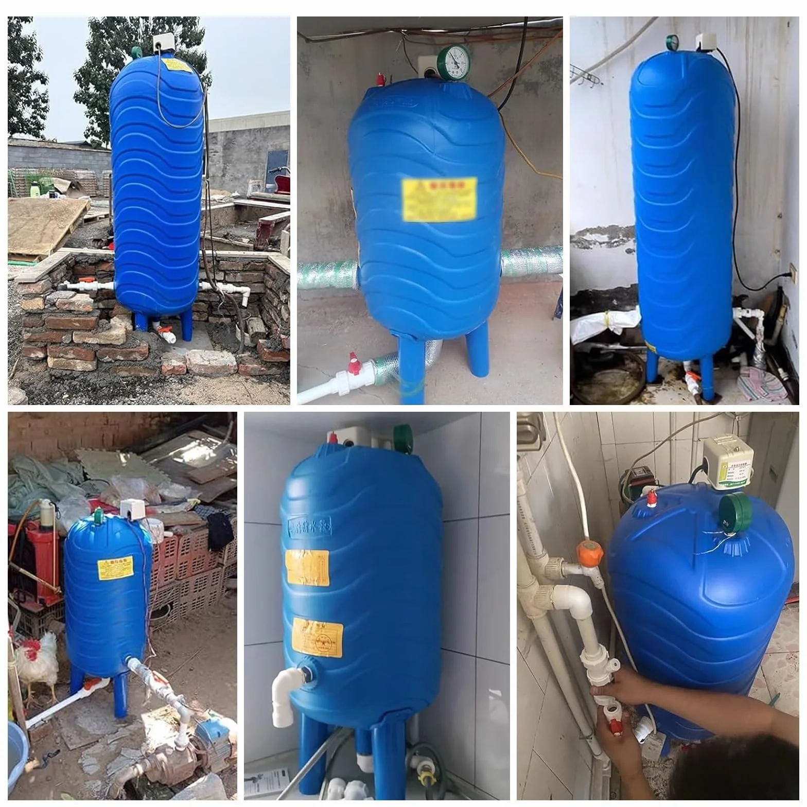Tanque de presión de Agua, Tanque de Almacenamiento de Agua a presión de PE, Tanque de expansión de 250 L/66 galones para ósmosis inversa, Sistema automático de plástico con Kit de Montaje p