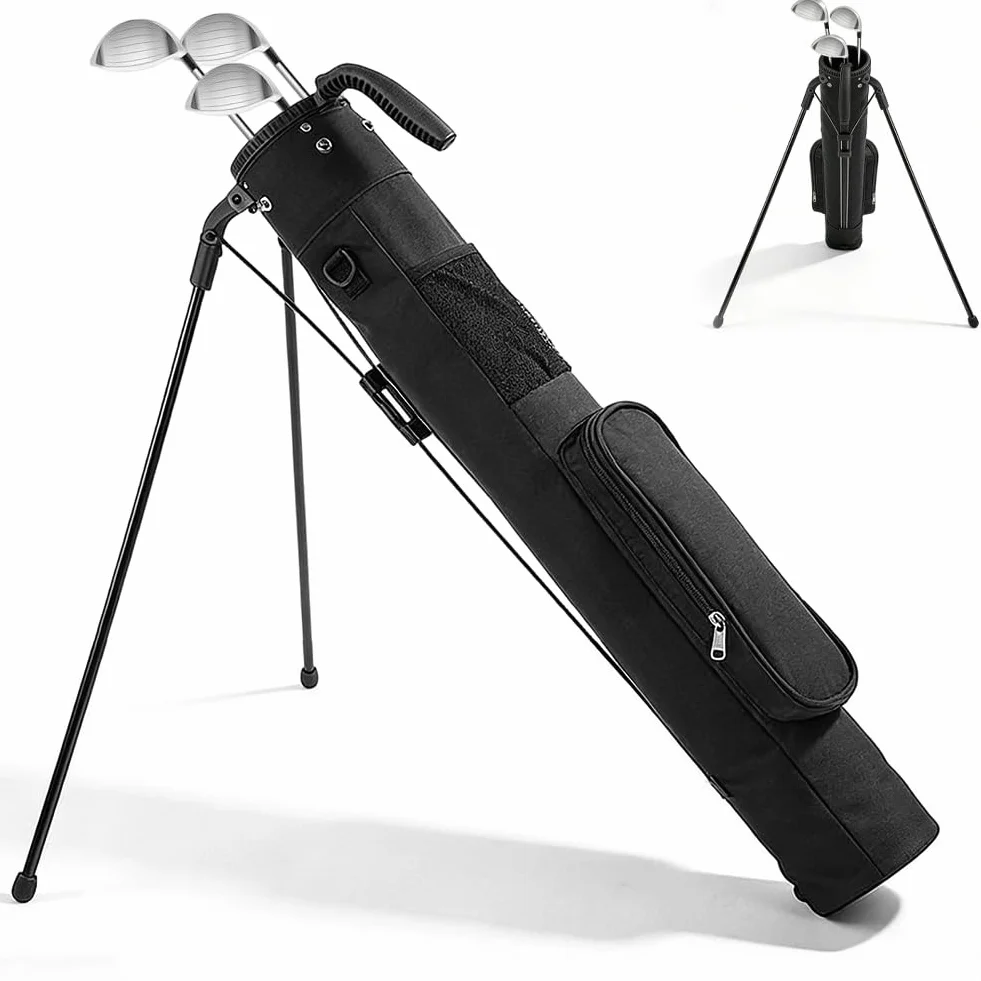 Bolsa de golf Range Bag para hombre: peso ligero de 2,2 libras, 3 bolsillos, soporte estable y correa de transporte, ideal para carreras y cursos