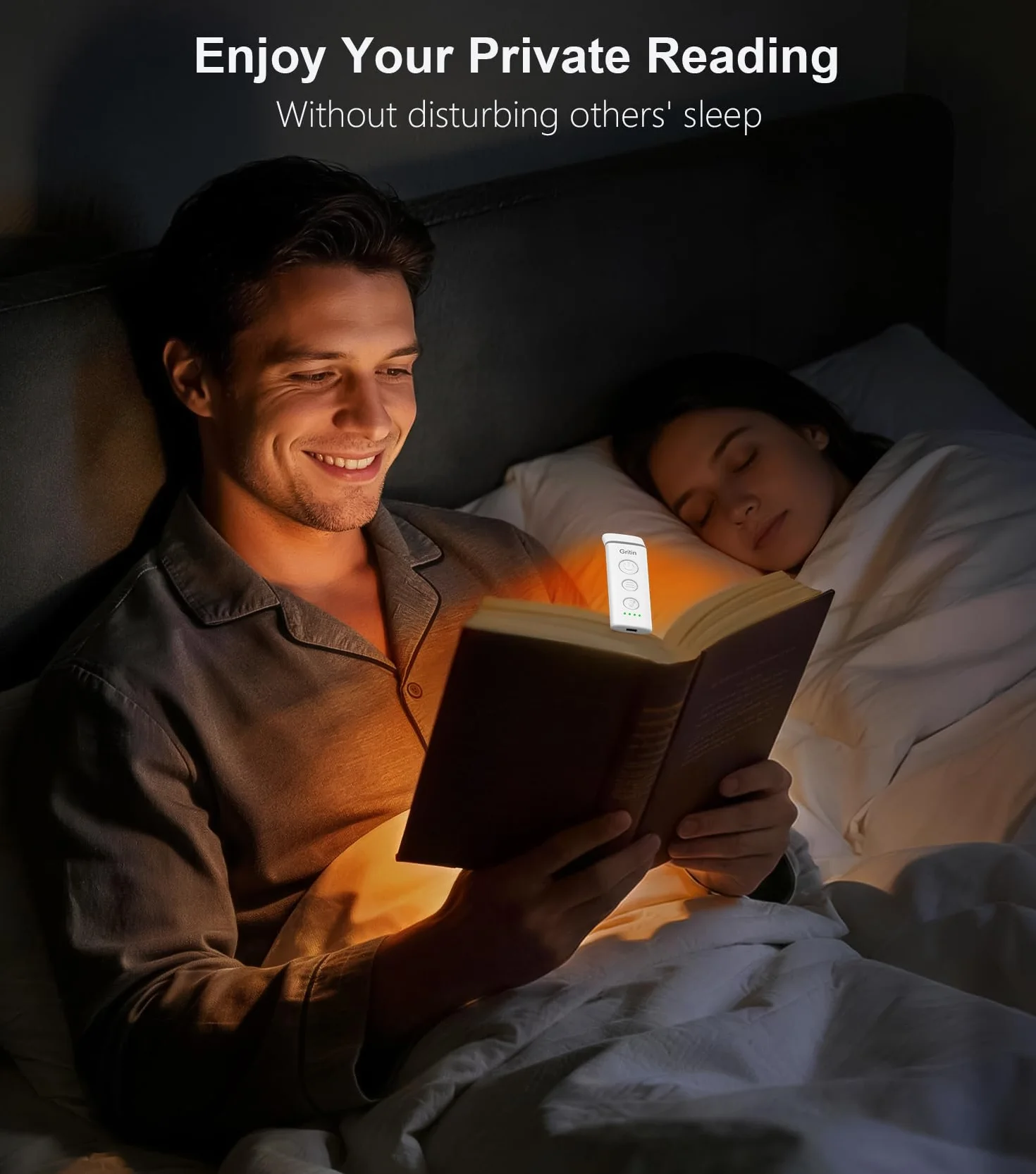 Gritin Lámpara de Lectura Recargable con Pinzas, 3 Colores Protección Ocular, 5 Brillos Ajustables