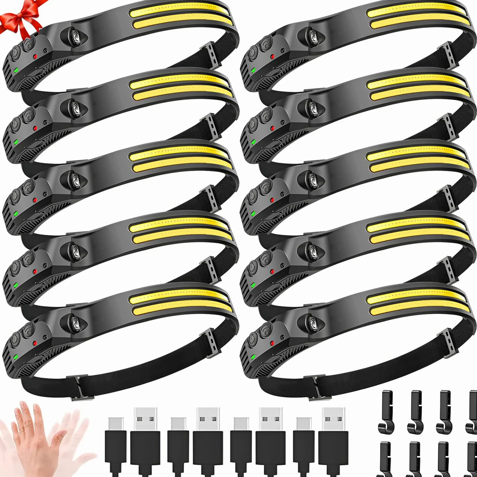 Linterna frontal LED, lámpara de cabeza recargable de haz ancho de 230° para frente, luz de casco duro de 6 modos para adultos, linterna para el trabajo, senderismo, correr, equipo esencial de camping