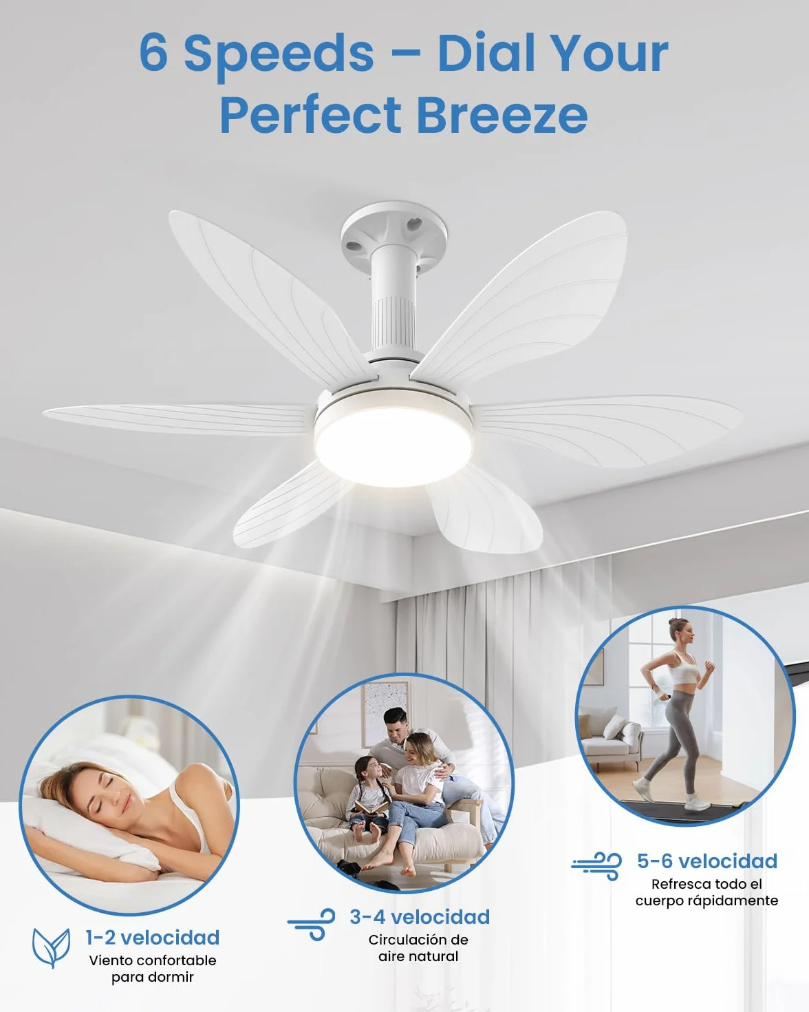 Hisummer Ventilador de Techo 71cm con Luz y Mando, E27, Motor DC Reversible, Silencioso