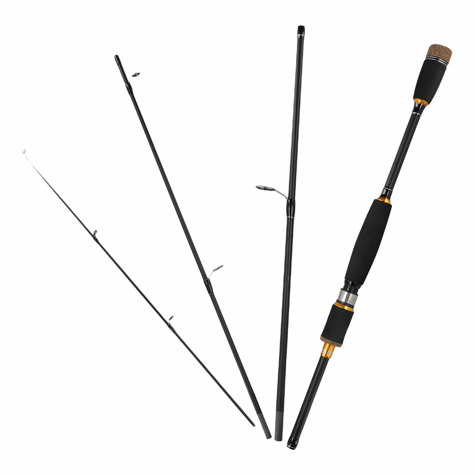Honseadek Caña de pescar de fibra de carbono de 1,8/2,1 m, acción ML, diseño de viaje de 4 secciones, plegado de 46 cm, agarre de EVA, anillos guía antibobinado, capacidad de carga de 2500 g