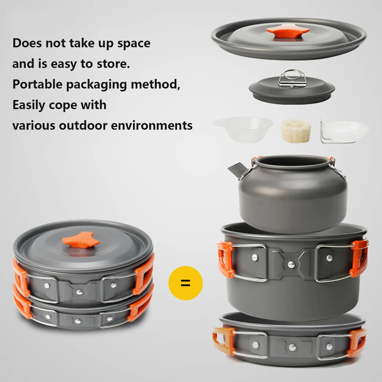 Kit De Utensilios De Cocina para Camping Kit Cocina Camping para 2-3 Personas Ollas De Aluminio Ligero Plegables con Cubiertos Plegables para Senderismo Acampada Picnic Excursión