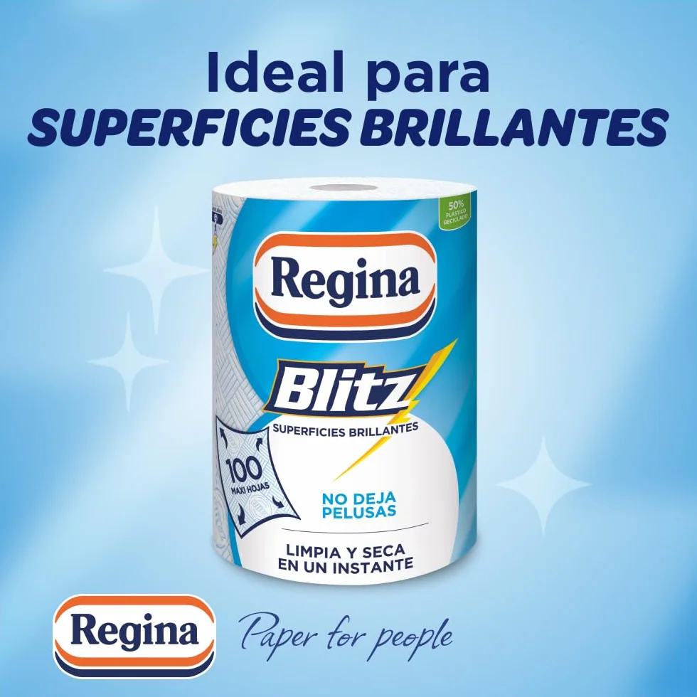 Regina Blitz Papel de Cocina 5 Rollos 100 Maxi-Hojas 3 Capas Sin Pelusas