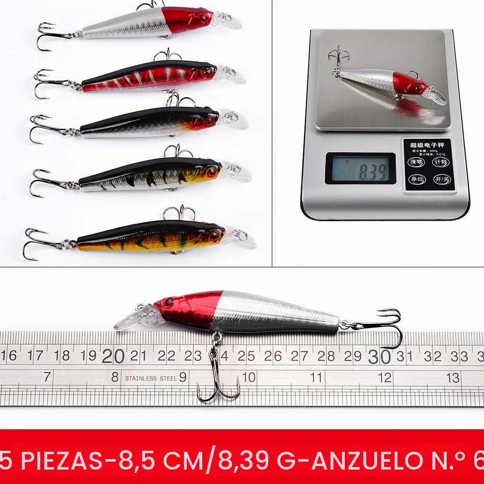 56PCS Señuelos de Pesca con Ganchos, Cebos Artificiales, Swimbait, Manivela, Cucharillas y Accesorios para la Pesca #6