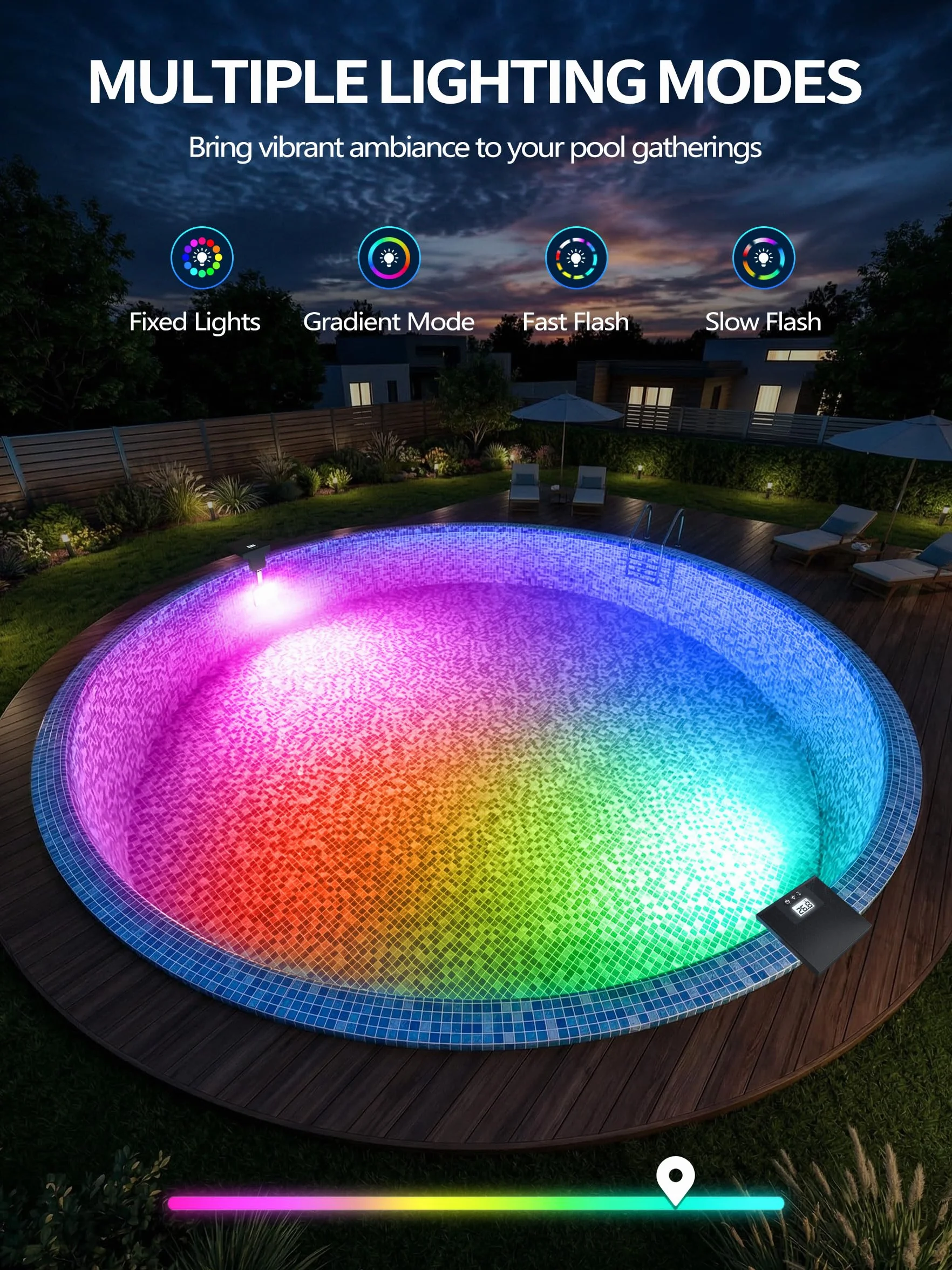 DeeprBlu Luz Piscina Solar Sumergible LED 10 Modos con Termómetro