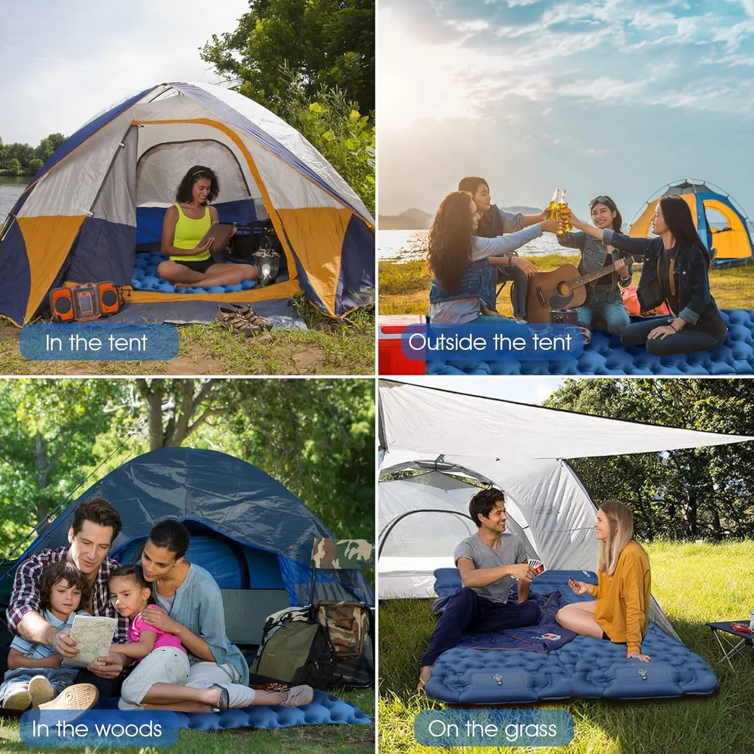 HiiPeak Esterilla portátil Inflable con Almohada y Bomba de pie, Colchoneta Camping de Dormir para Senderismo Ultraligero en Azul para Camping, Viajes y Senderismo
