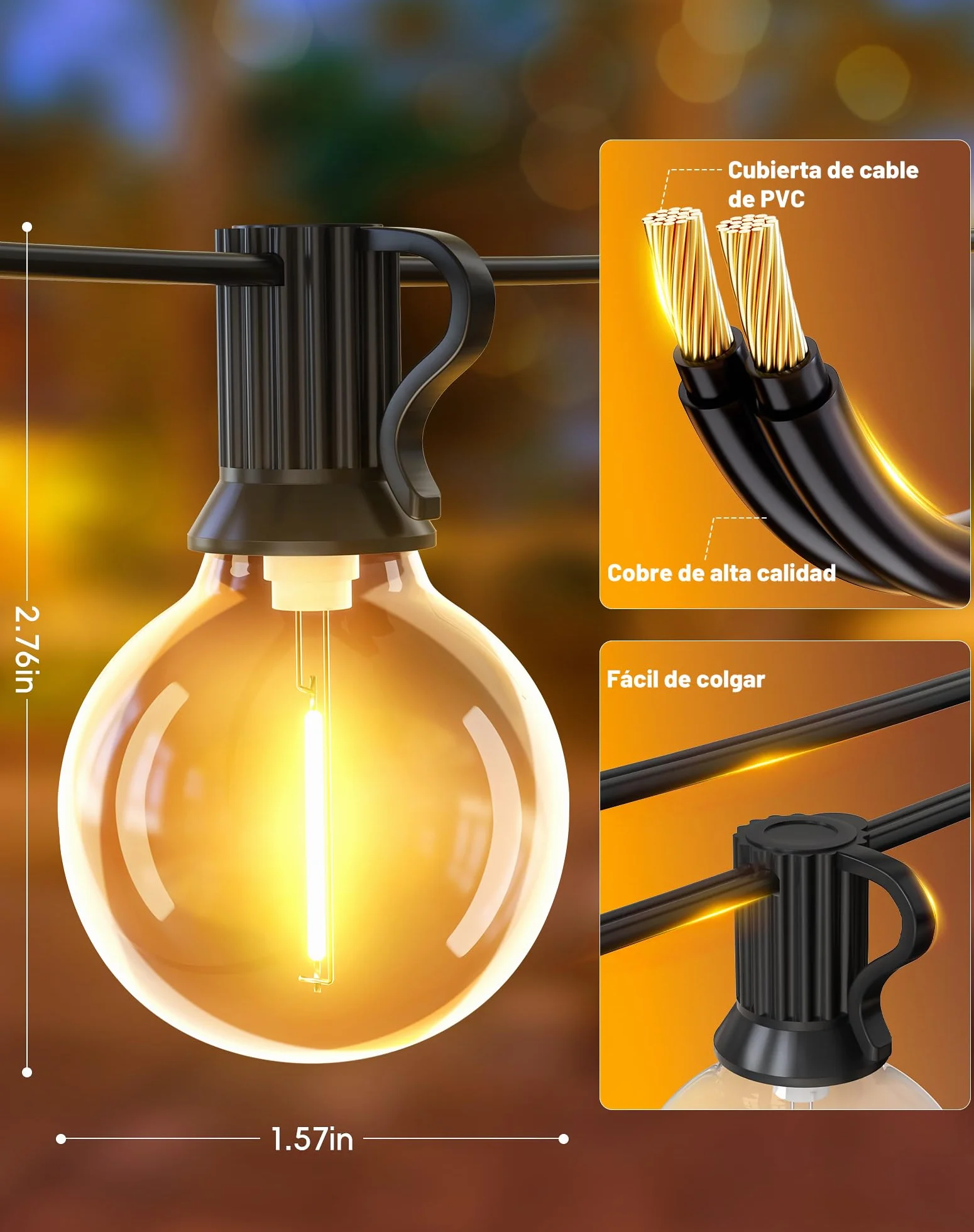 Guirnalda Luces Exterior LED 9M 30Ft G40 Impermeable Iluminacion para Jardin Patio
