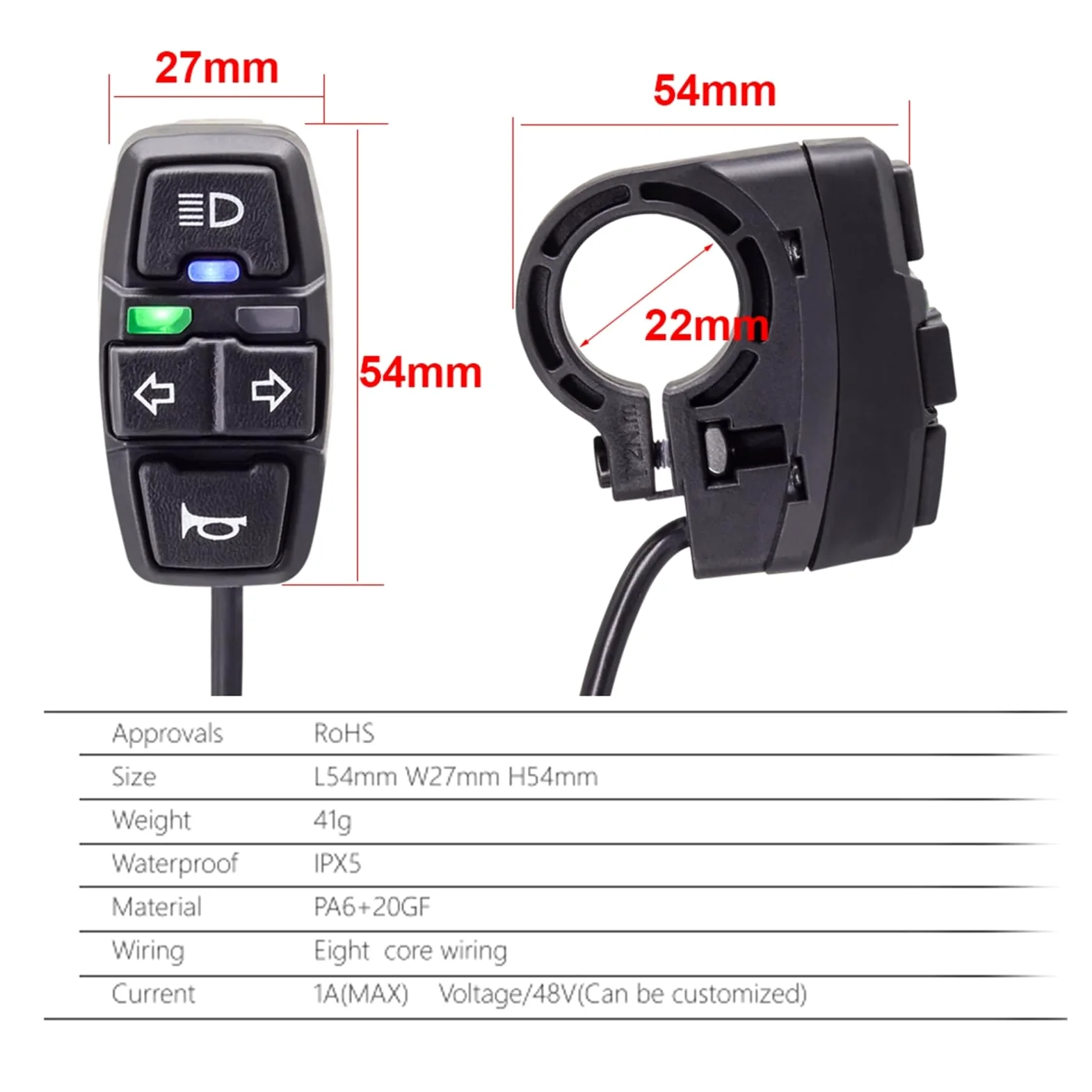 Juego de Luces de Freno y Luces de Giro for Bicicleta eléctrica, Entrada de 24V, 36V, 48V, for Bicicleta eléctrica, con bocina y luz Trasera de Giro