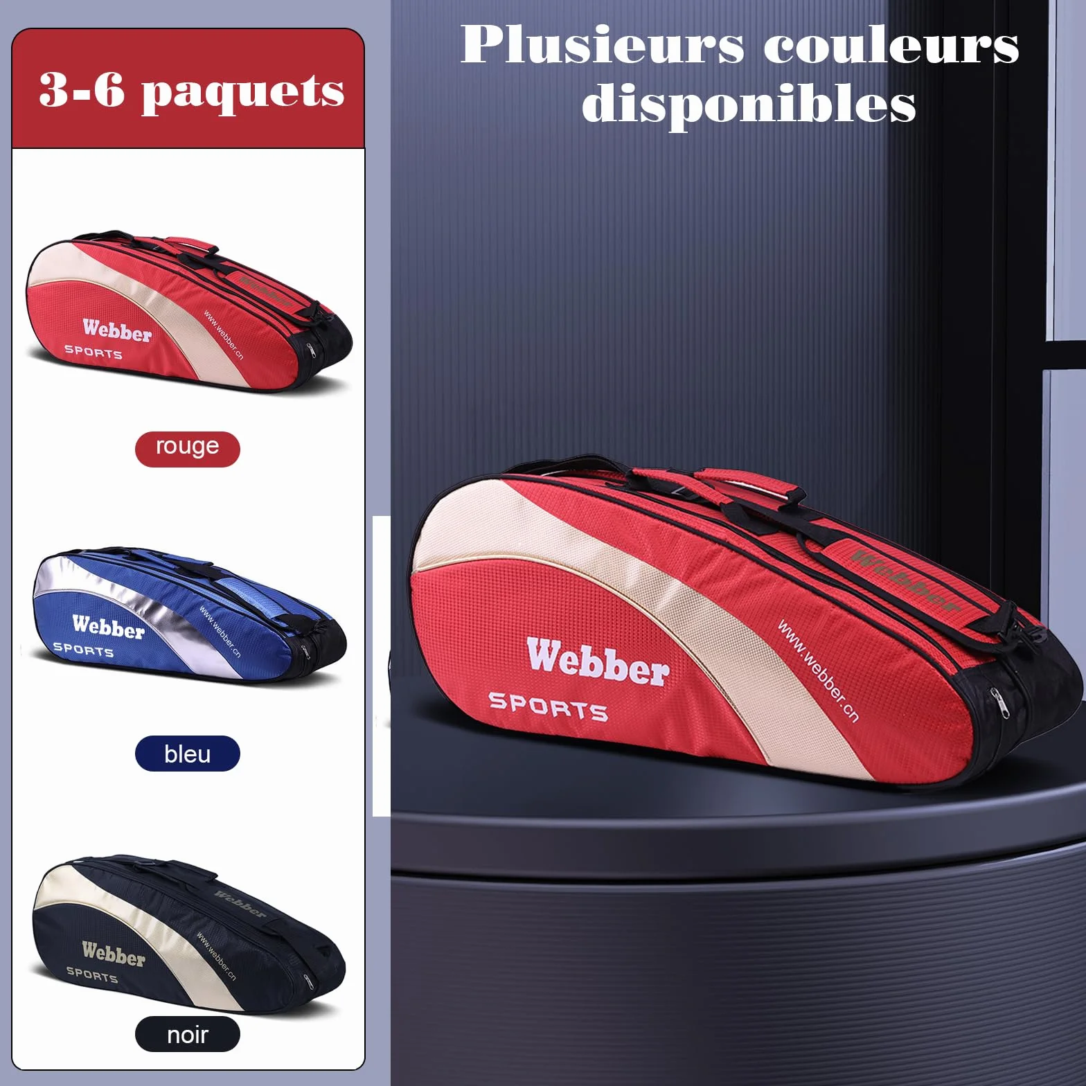 Bolsa de raqueta de bádminton con organizador de 3 a 6 raquetas de nieve, impermeable, bolsa de transporte de tenis portátil con almacenamiento de calzado, ropa, bolsa de hombro de gran