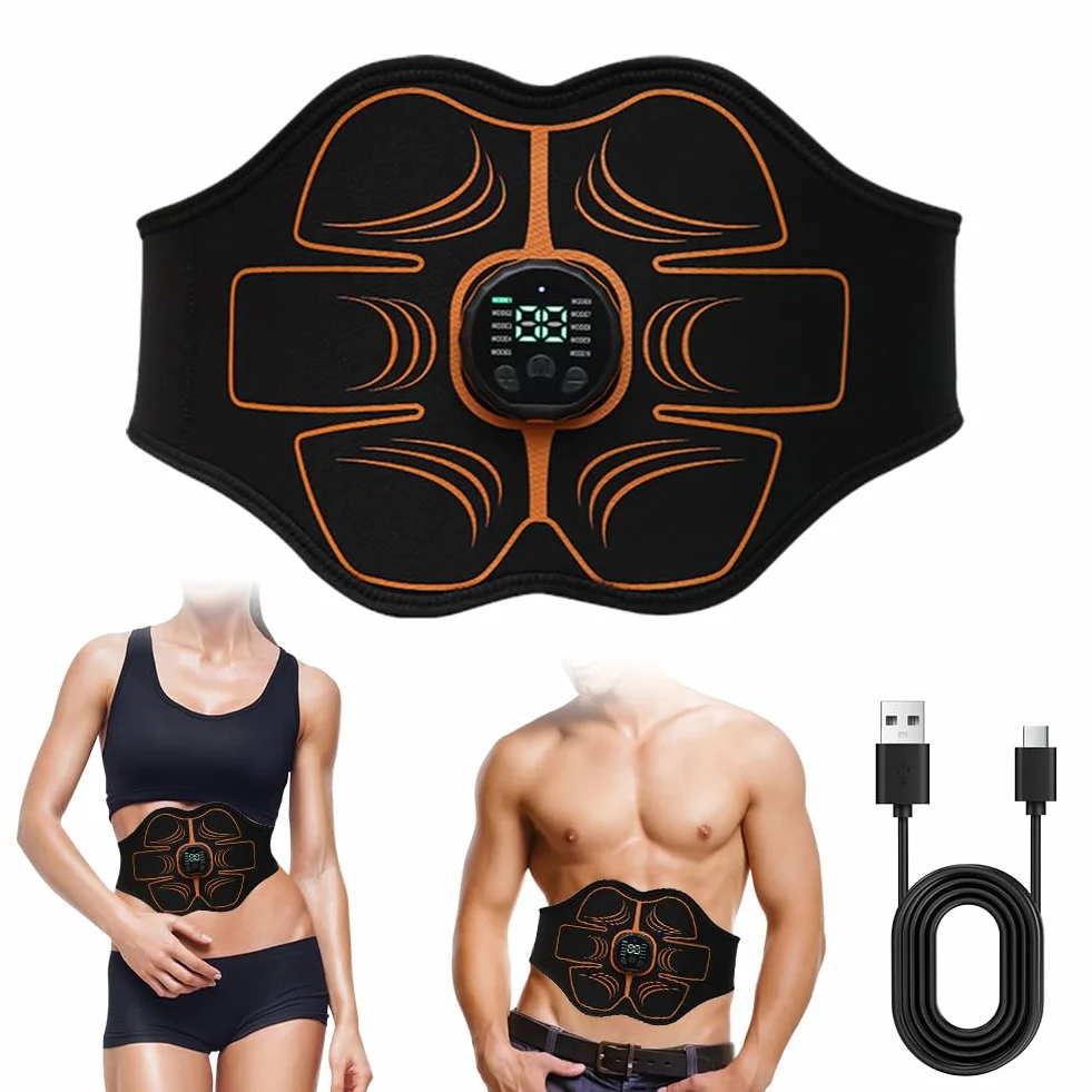 EMS - Aparato de entrenamiento eléctrico para abdominales, para estimulación muscular, 10 modos y 30 intensidades, recargable por USB, cinturón abdominal para hombres y mujeres