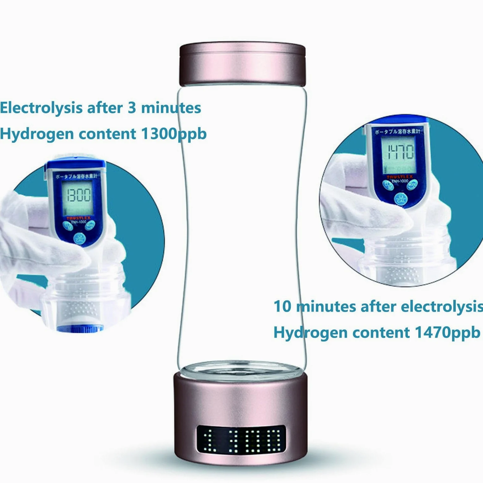 Botella De Agua Rica En Hidrógeno Generador De Agua De Hidrógeno Máquina De Ionizador De Agua De Hidrógeno Con Tecnología SPE Contenido De Hidrógeno De Electrólisis De 3 Minutos Hasta 1300 PPB 250 Ml(
