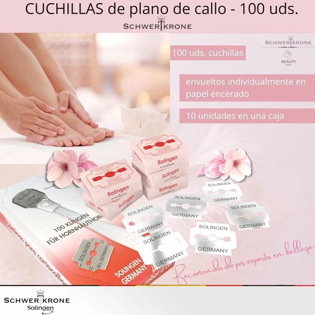 Schwertkrone Cuchillas de cepillo para callos 100 piezas