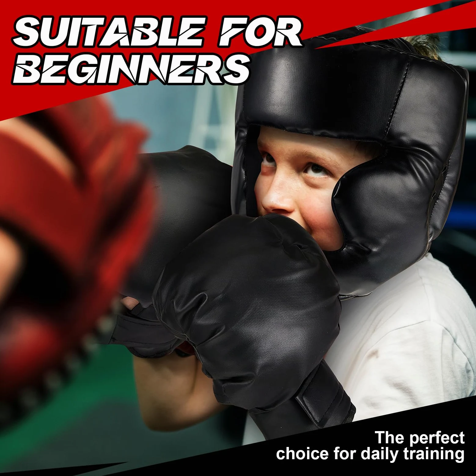Kanayu Juego de 12 piezas de equipo de boxeo para principiantes de 6 a 18 años, incluyendo casco de boxeo y guantes, vendas de mano, protectores bucales deportivos, equipo de entrenamiento de