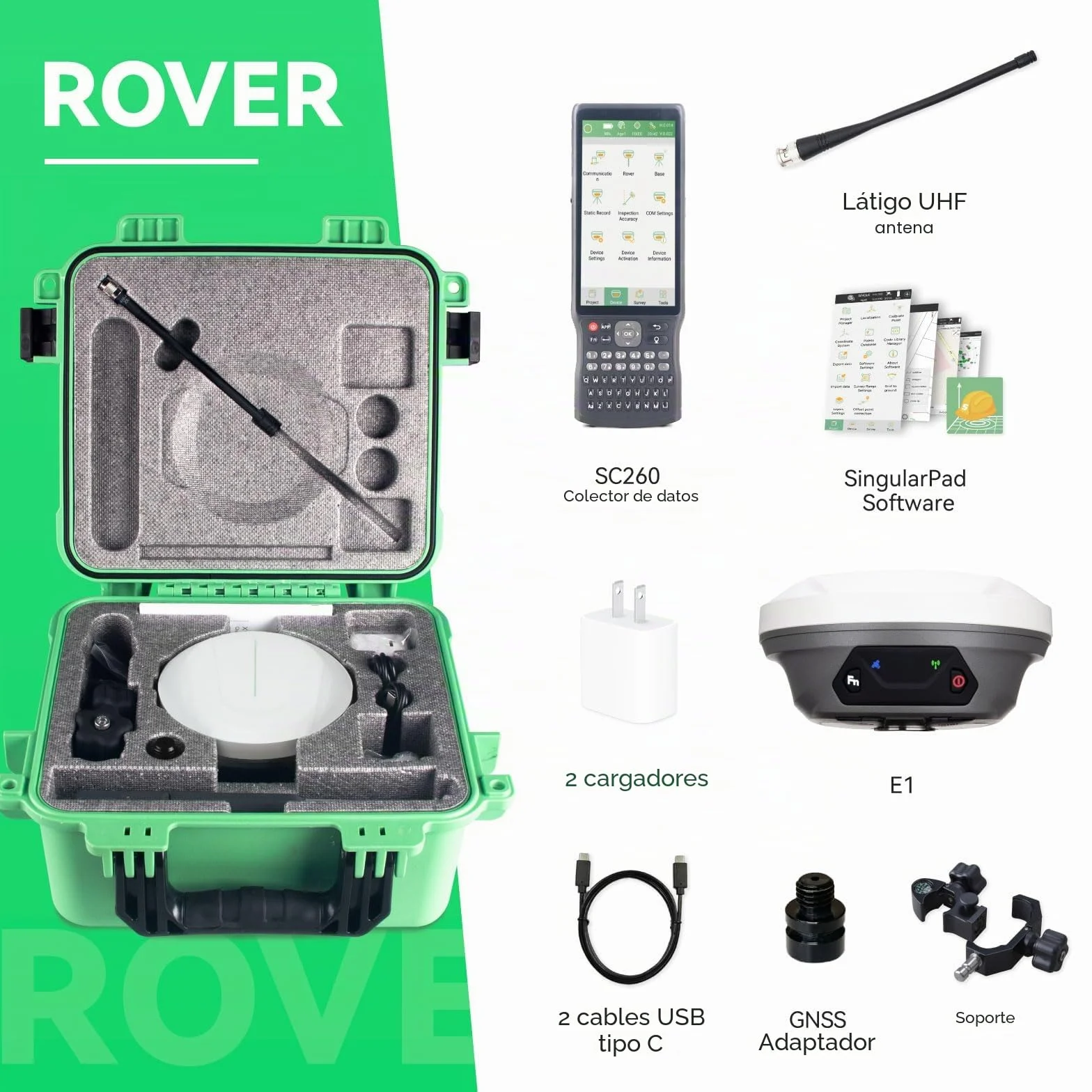 E1 GNSS IMU RTK GPS equipo de topografía Rover receptor Rtk Gnss colector de mano y software de encuesta, 1408 canales, precisión de 1 cm, distancia de 5 km