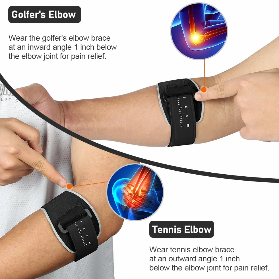 Coderas Epicondilitis Cinta de Codo Tenista con Almohadilla de Silicona 3D Ajustable para Tendinitis Alivio del Dolor Negro