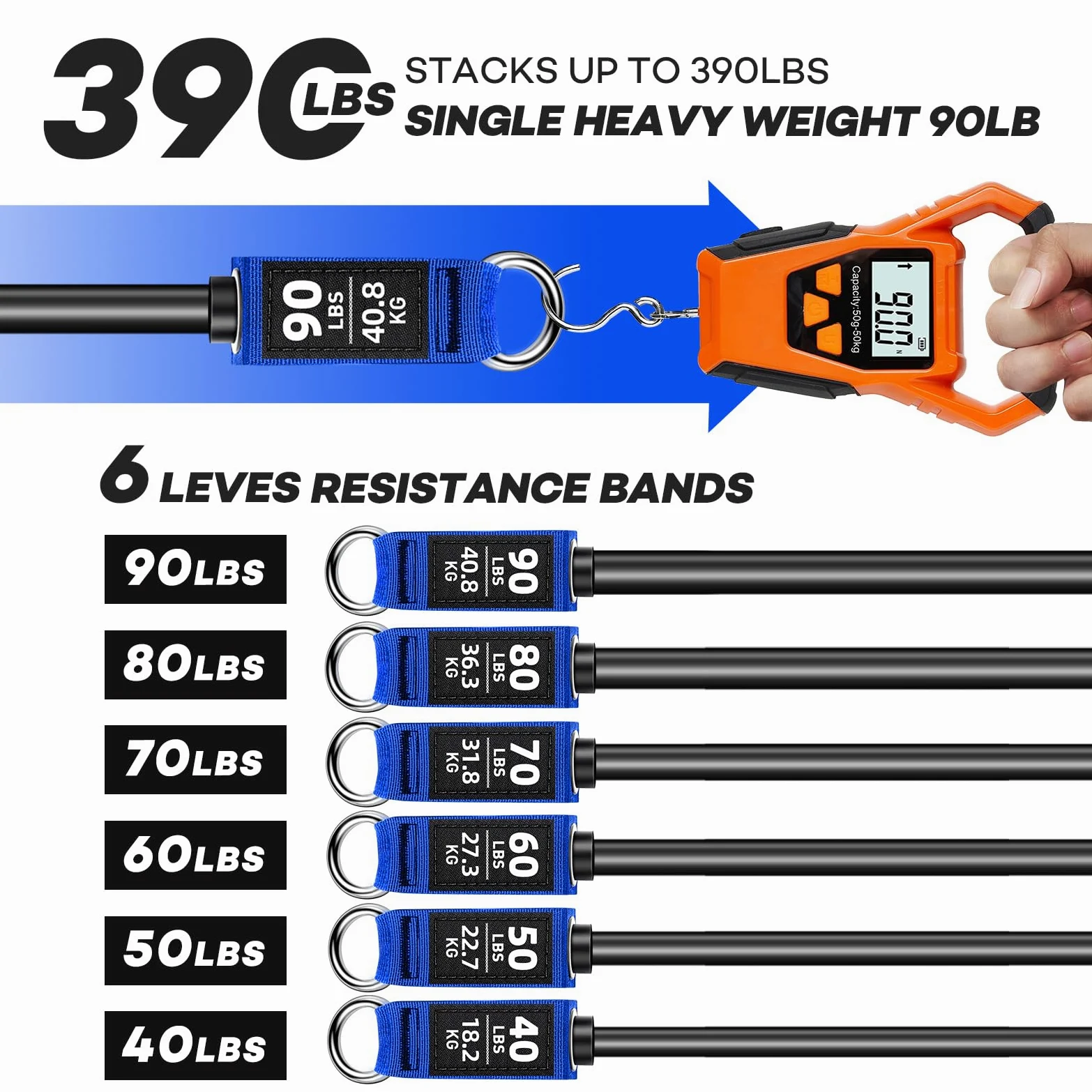 NITEEN Bandas de resistencia pesadas de 176.9 kg para entrenar