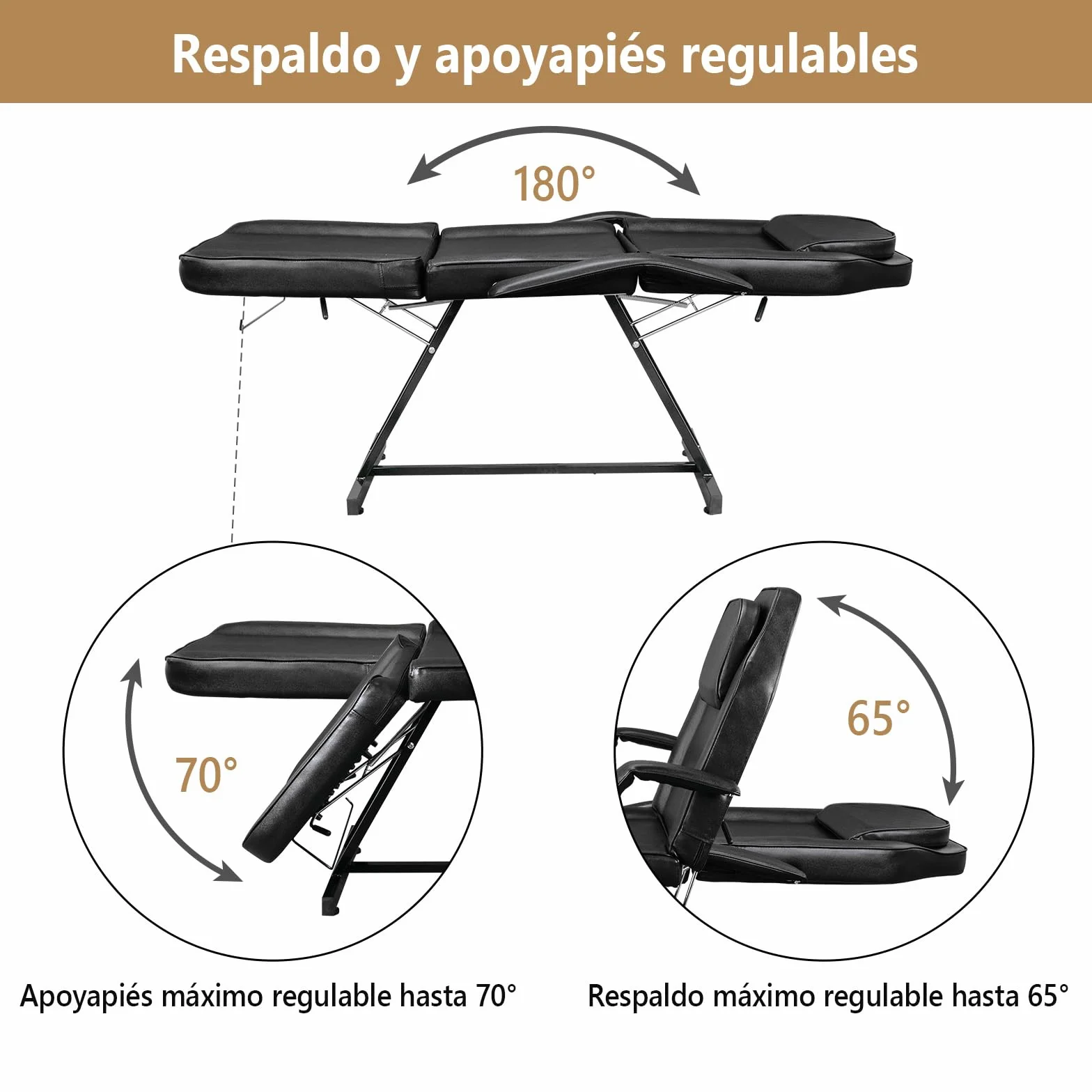 Bonnlo Camilla Masaje Ajustable, Cama de Masaje para Salones de Belleza, SPA, Negro