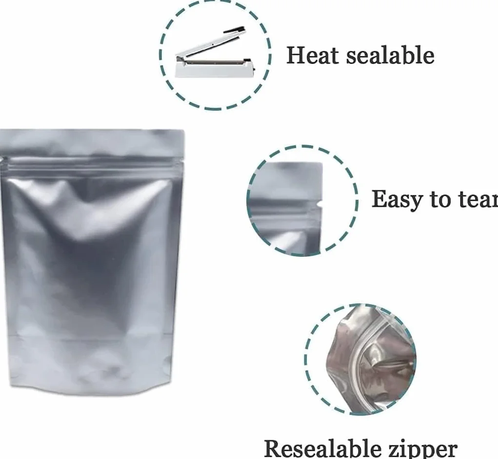 Bolsas de Papel de Aluminio Almacenamiento Alimentos Cremallera 12x20cm