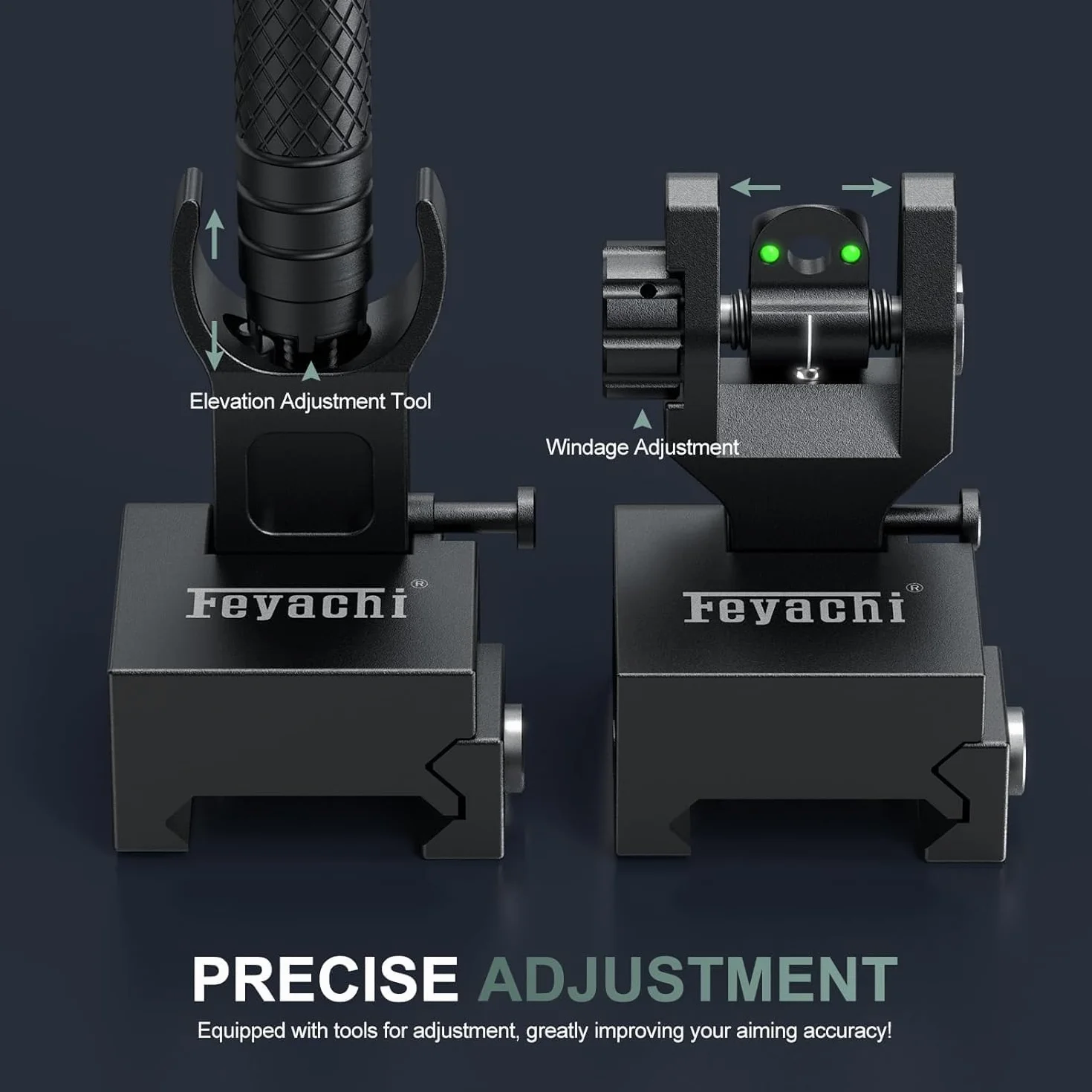 Feyachi S28 Flip Iron Sight con Herramientas de Ajuste, Miras Tácticas Plegables Delanteras y Traseras Sólo para Actividades Deportivas