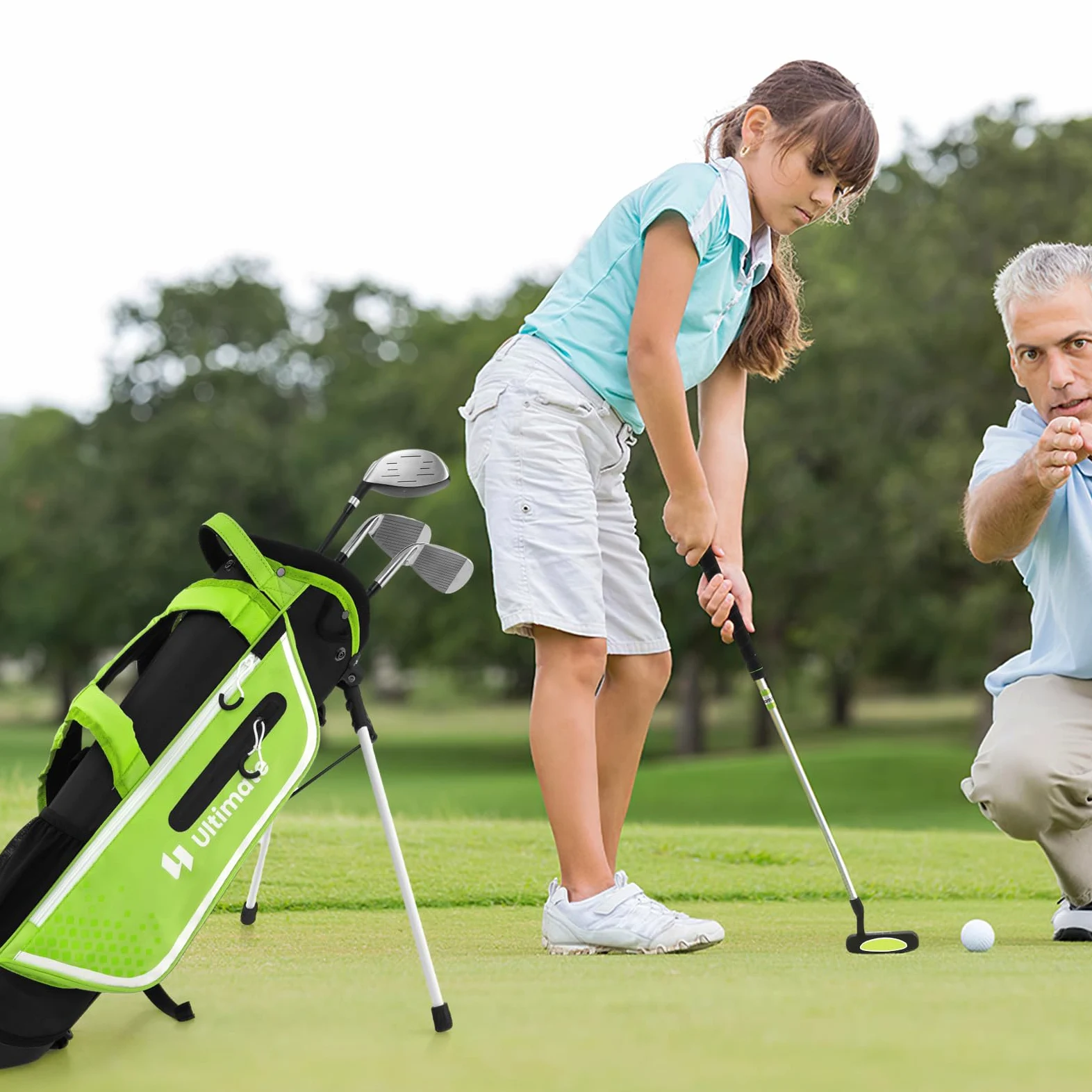 LIFEZEAL Juego Completo de Palos de Golf para niños, Bolsa de Golf portátil con 4 Palos, Bolsa Trolley Juvenil con Correas para el Hombro, Ideal para niños y niñas de 8 a 10 años