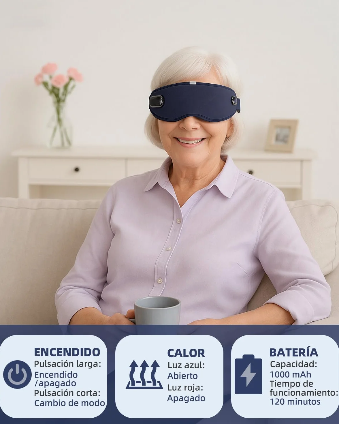 Masajeador Ocular Eléctrico con Calor y Vibración, Plegable 6 Modos