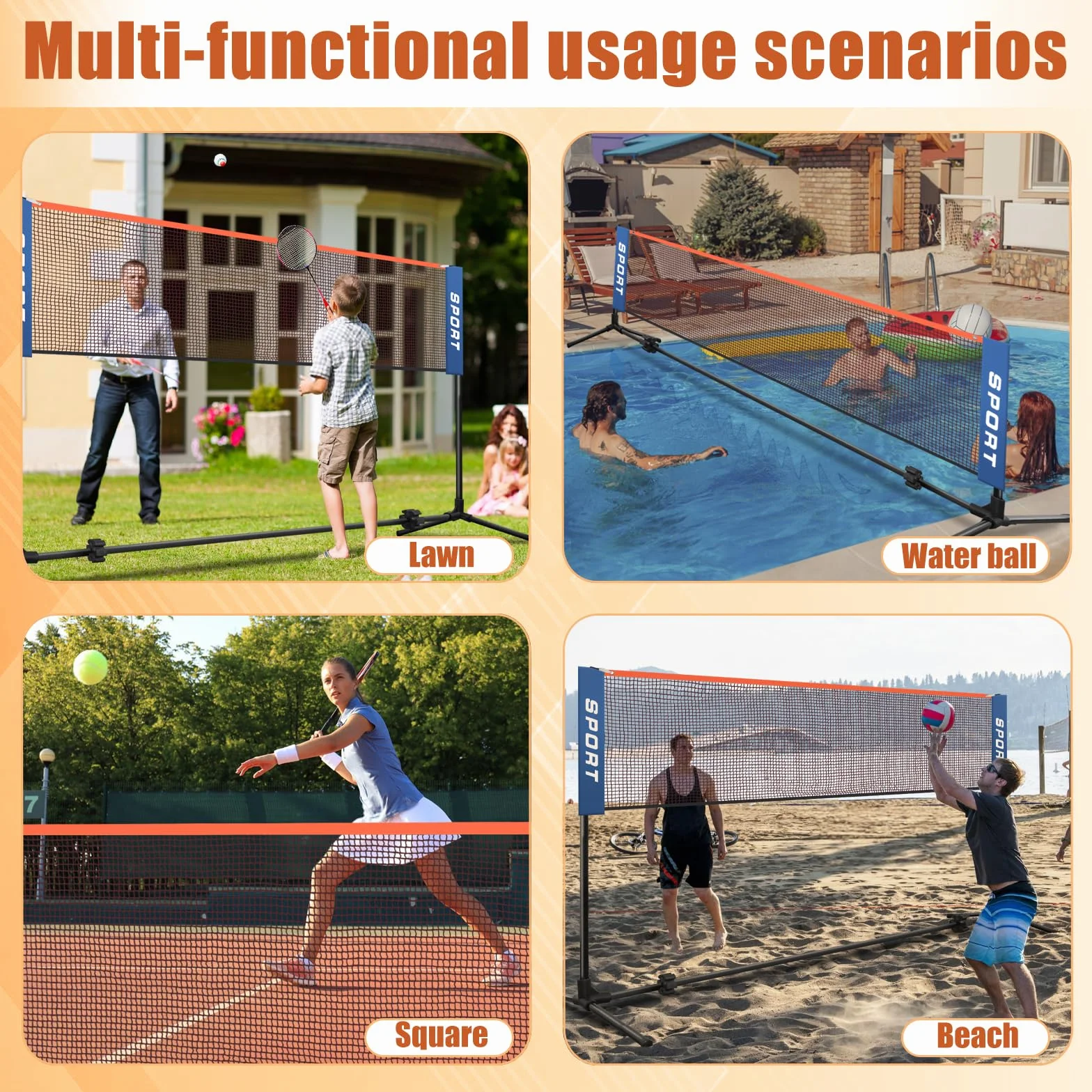 AKOZLIN Juego de red de bádminton portátil altura ajustable con postes y bolsa de transporte