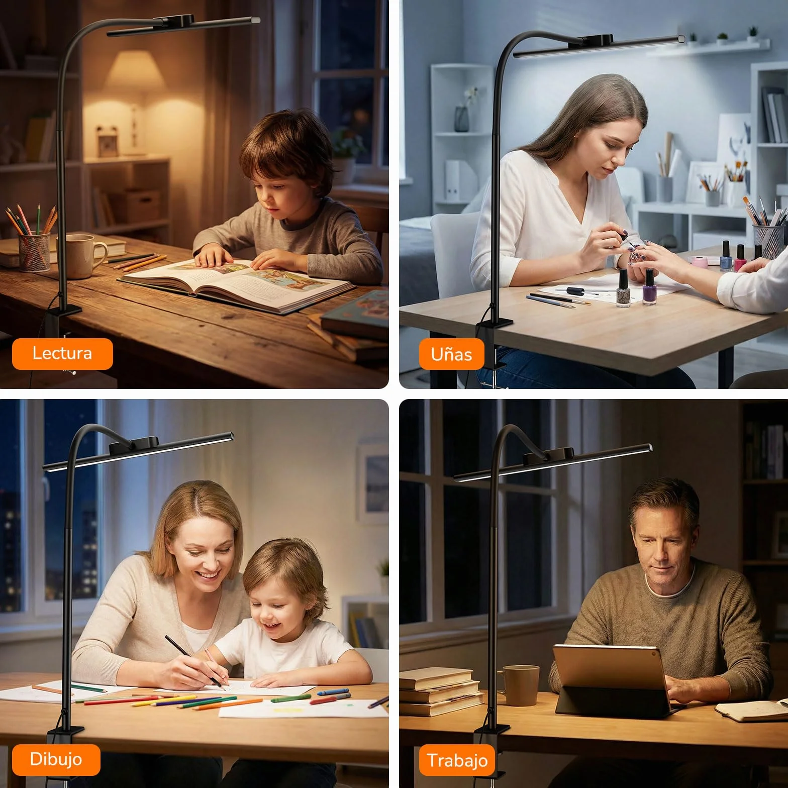 Lepro Lámpara de Escritorio Pinza LED 11W, Flexo Ajustable 5 Modos Color 5 Niveles Brillo, Cuidado Ocular, Negro