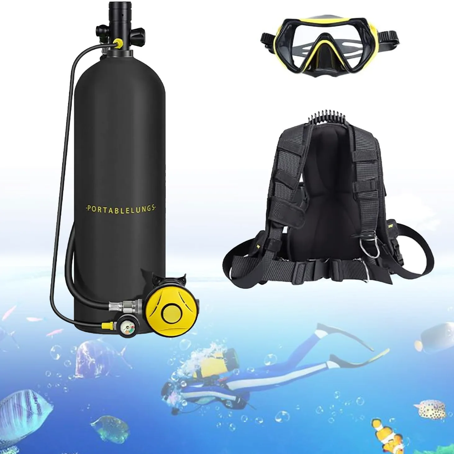 Tanque de Buceo 3L/4LS,Tanques de Buceo Reutilizables,Equipo de Buceo de 30-60 Minutos,Tanques de Aire de Respaldo portátiles C-4L