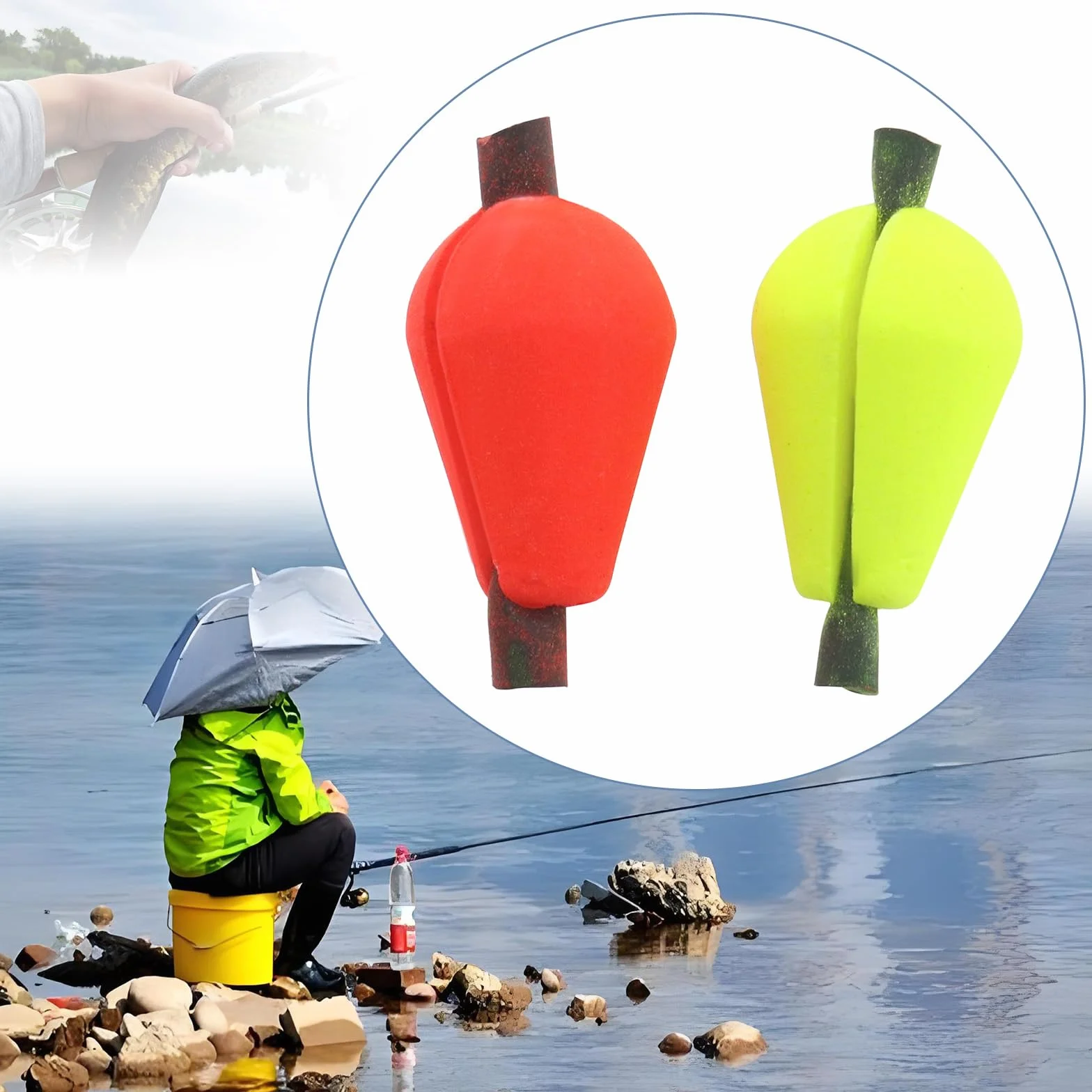 Create idea 20 Piezas Flotador de Espuma para Pesca con Mosca Indicador de Huelga Indicador de Gota de Agua Accesorio Fluorescente Amarillo Y Naranja Y Rojo
