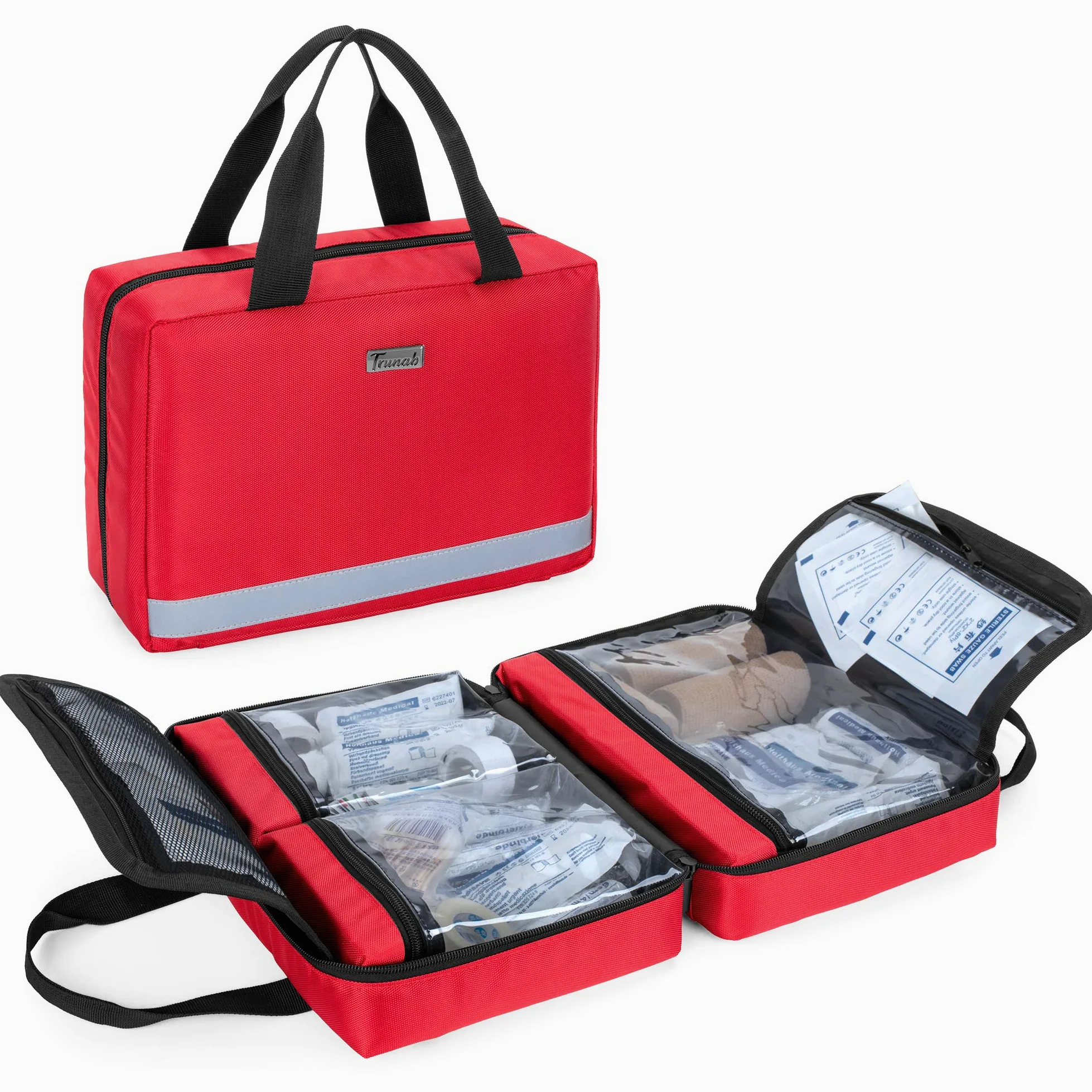 Trunab Botiquin de Primeros Auxilios Coche Rojo, Vacío, SÓLO Bolsa Bolsa de Farmacia, Caja Botiquín Casa Profesional para Kit de Emergencia, Ideal para Hogar, Camping, Viajes y Senderismo