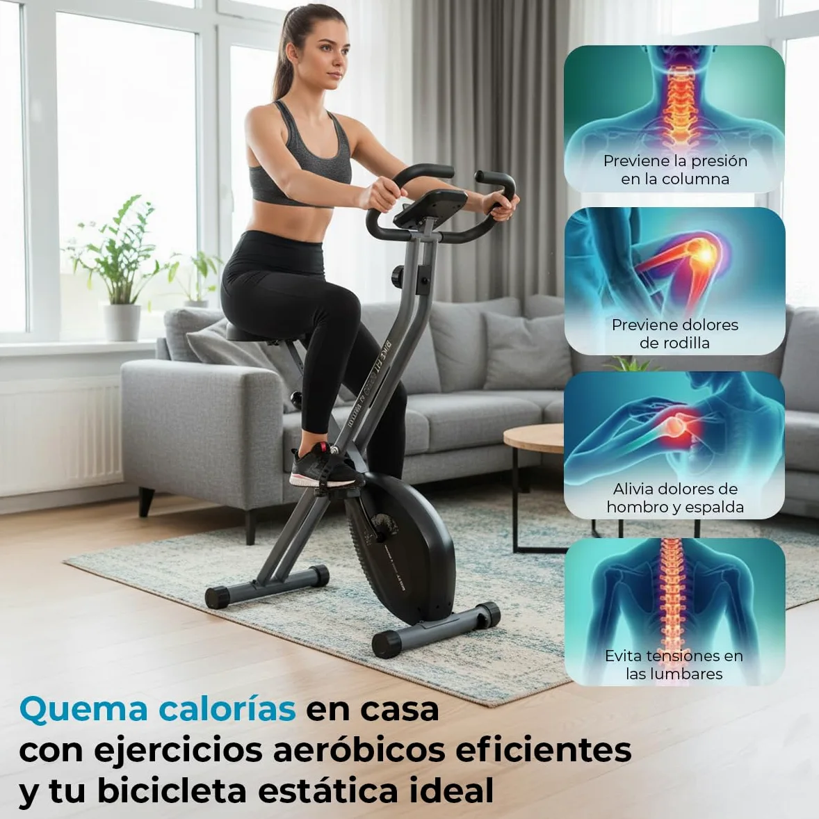 PRIXTON Bicicleta Estática Plegable Bike Fit BF150, Bicicleta de ejercicio Fitness, Resistencia magnética 1,5kg, Pulsómetro, 8 niveles, Ruedas de transporte, Manillar y Sillín Regulable, Soporte móvil